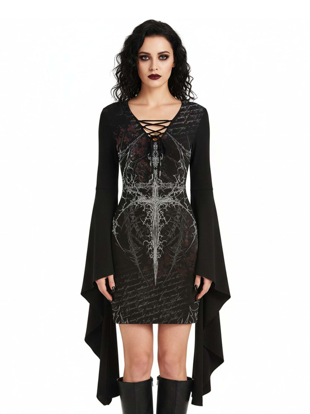 Devil's Cross Print Batwing Dress