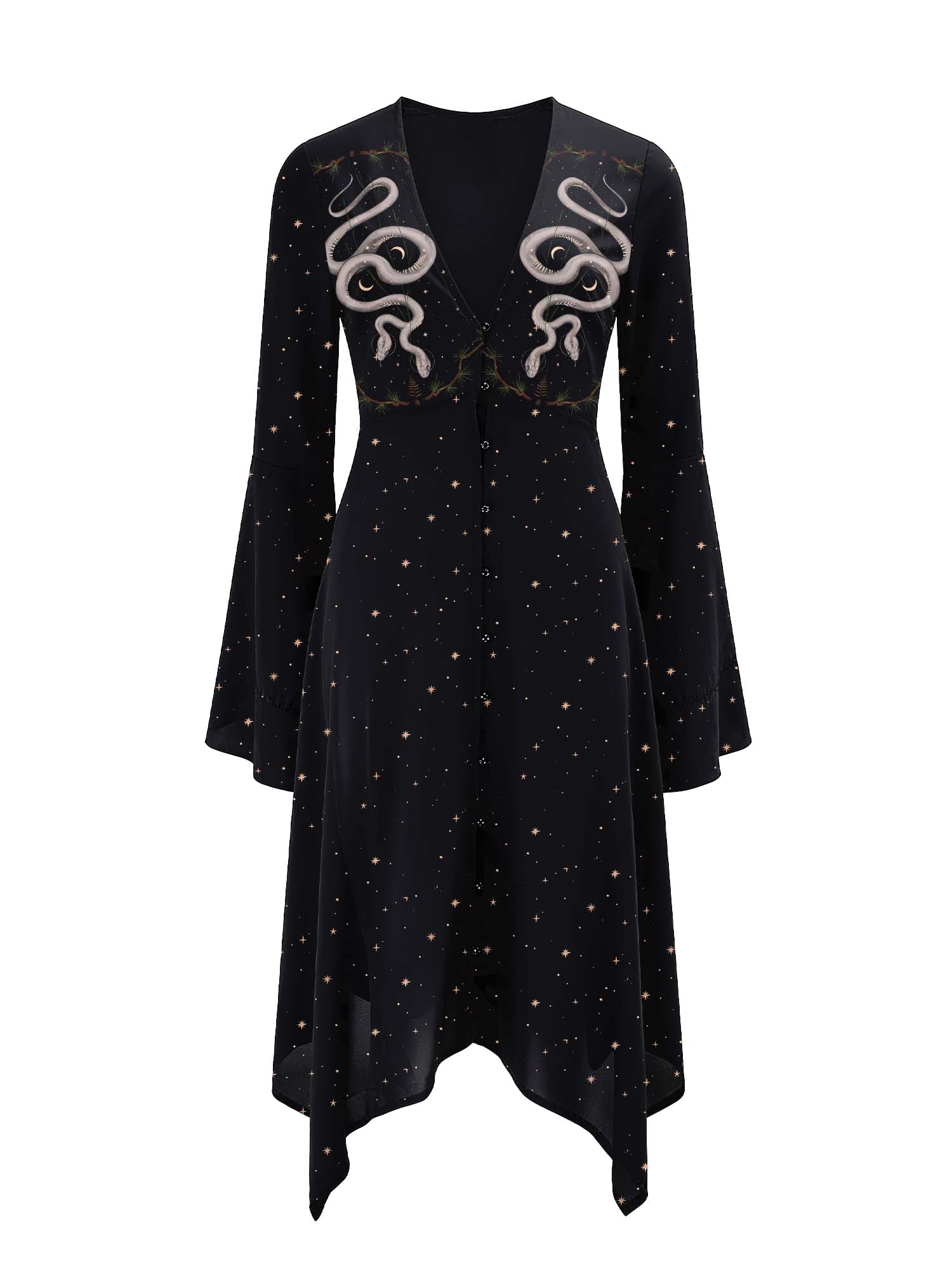 Two-Headed Snake Under The Stars Print Midi Moonveil Dress