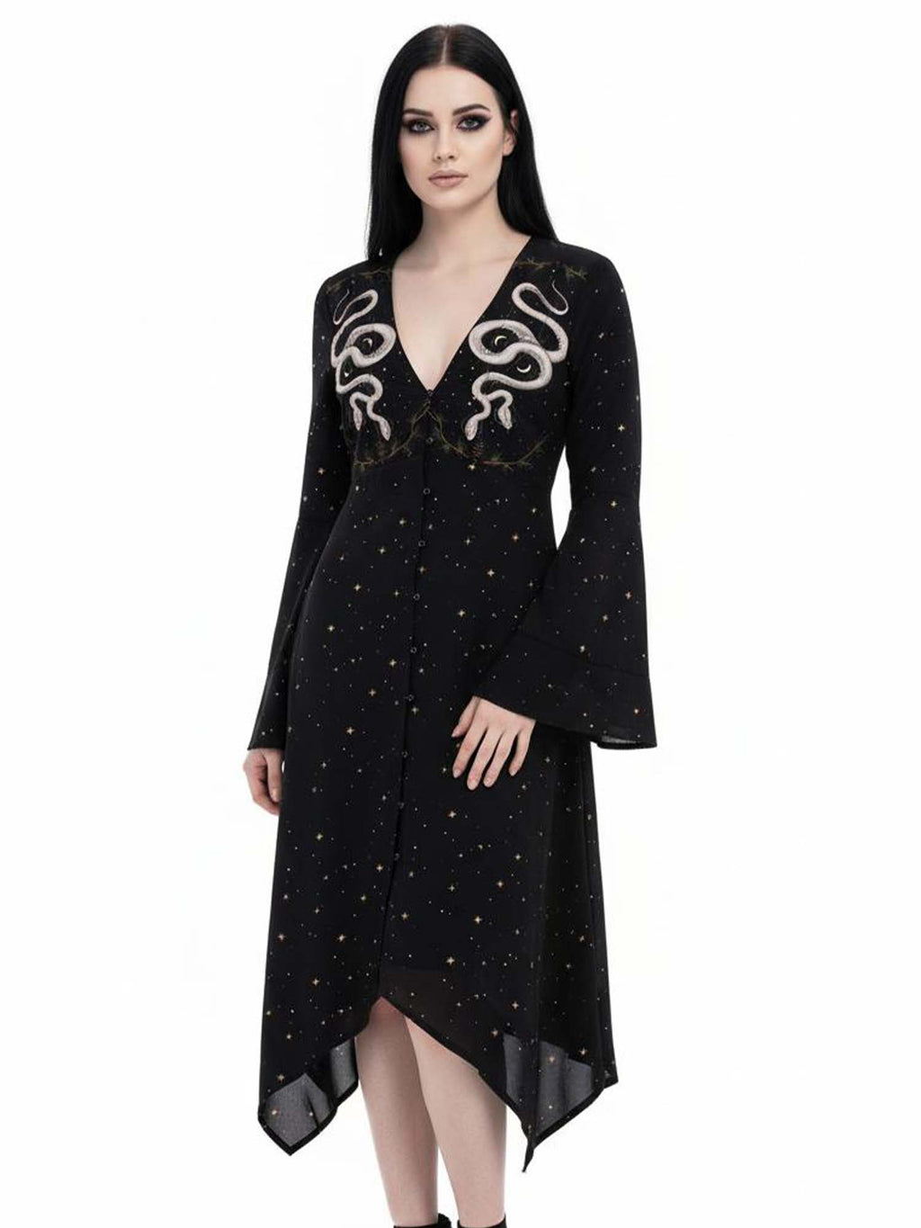 Two-Headed Snake Under The Stars Print Midi Moonveil Dress