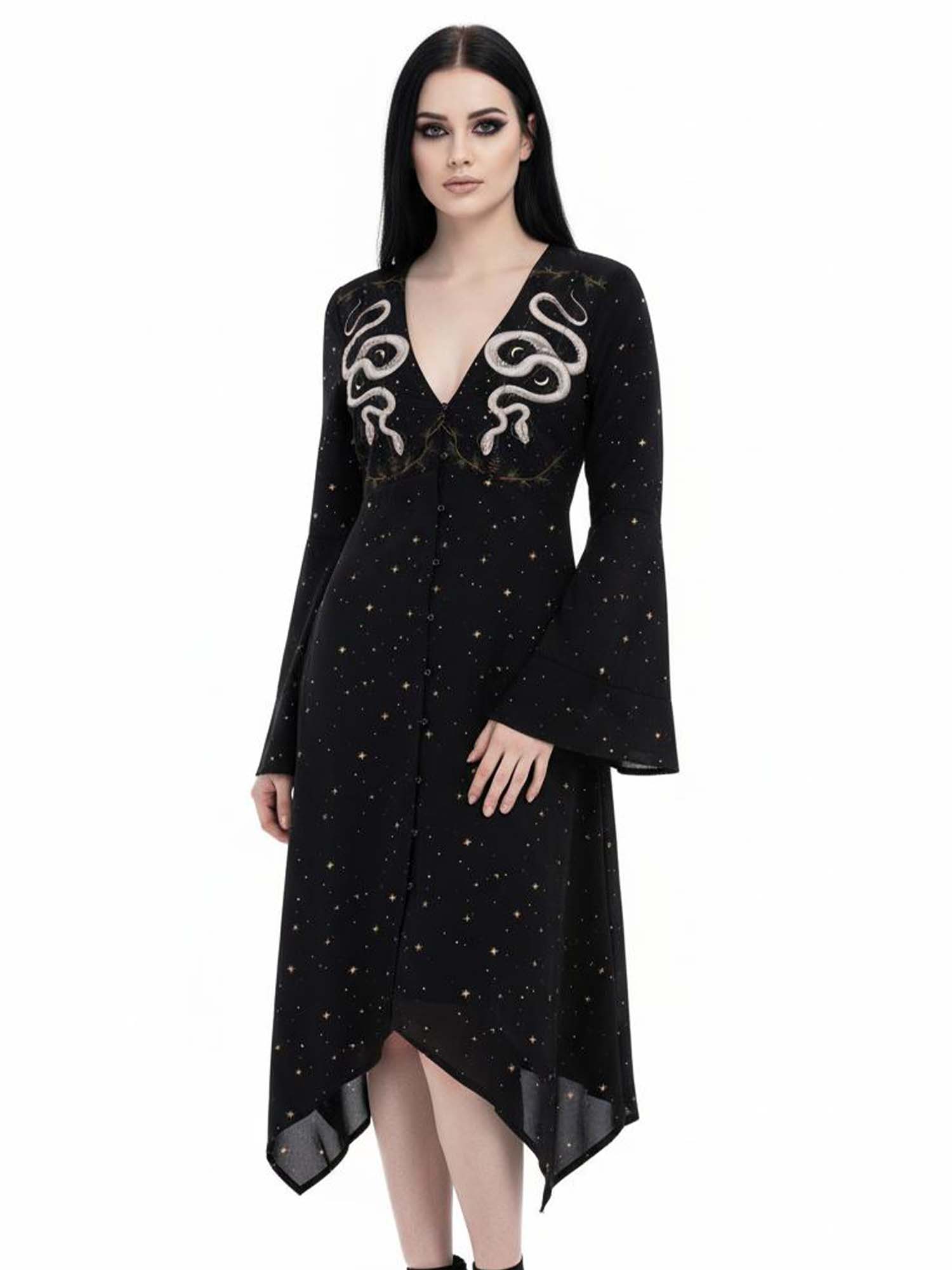 Two-Headed Snake Under The Stars Print Midi Moonveil Dress