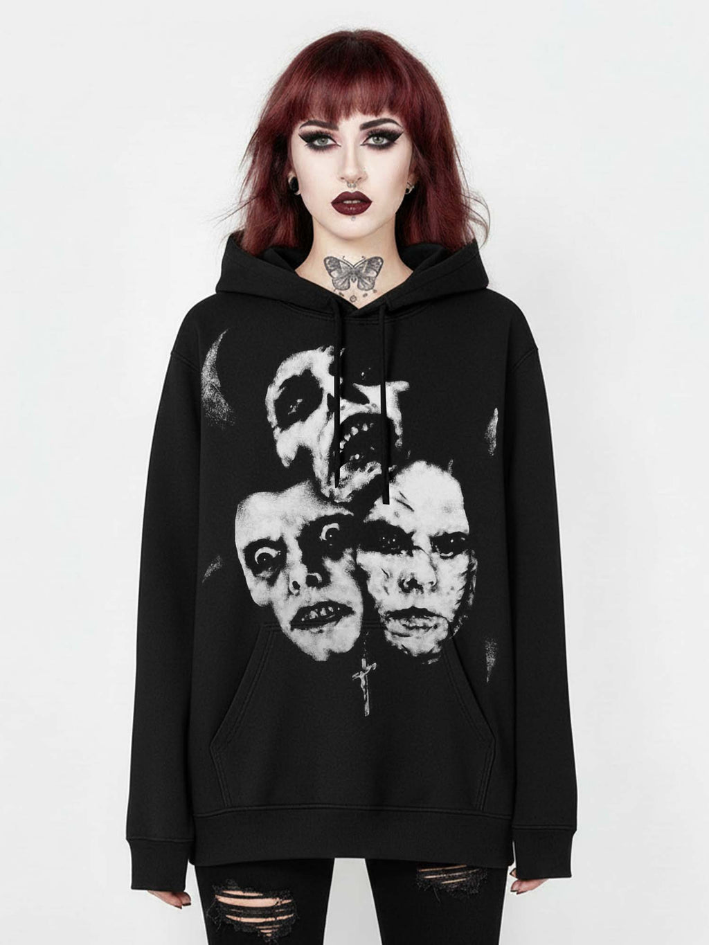 Cross Bless You Print Hoodie