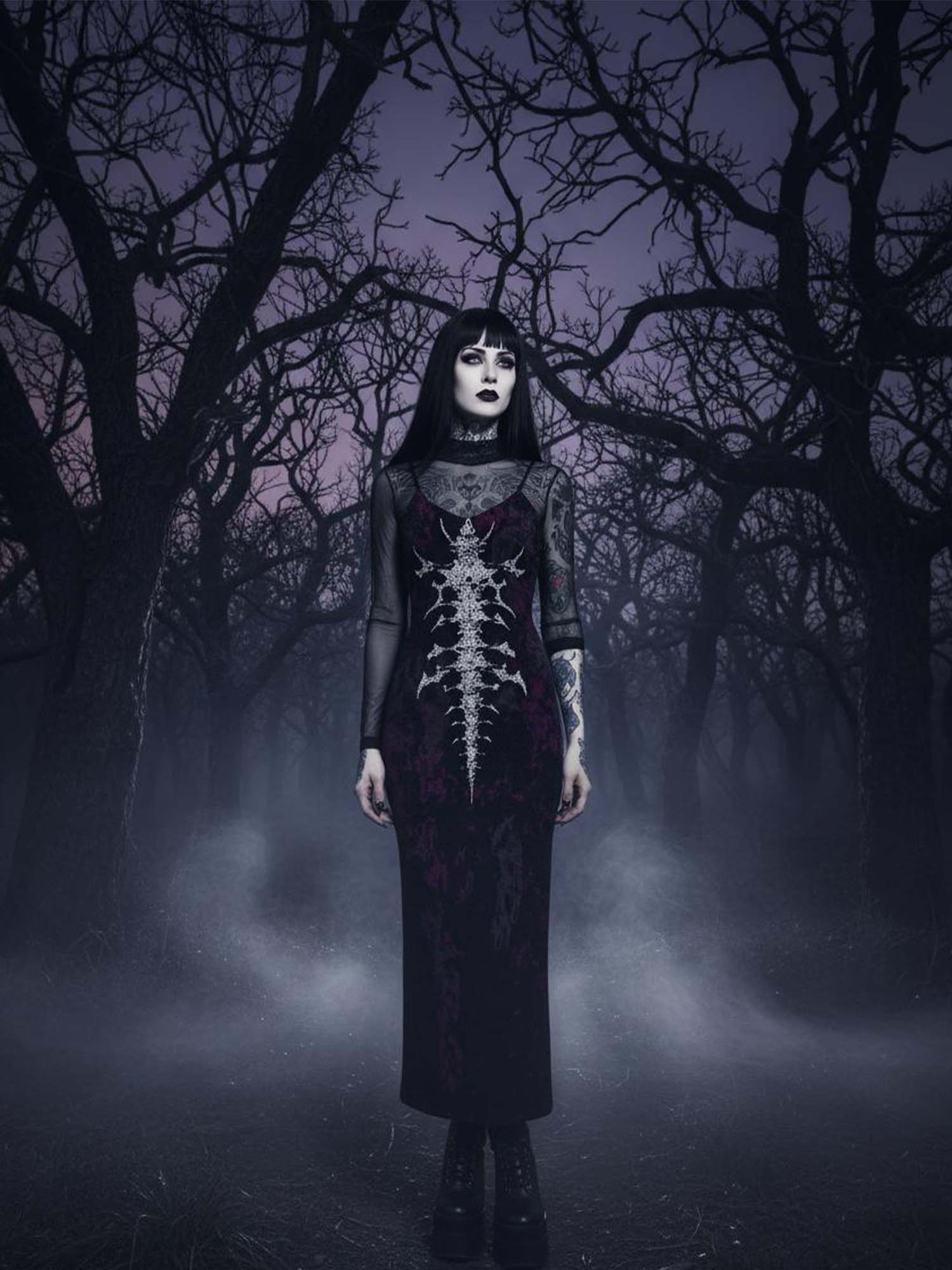 Monster Spine Print Maxi Veilbound Dress