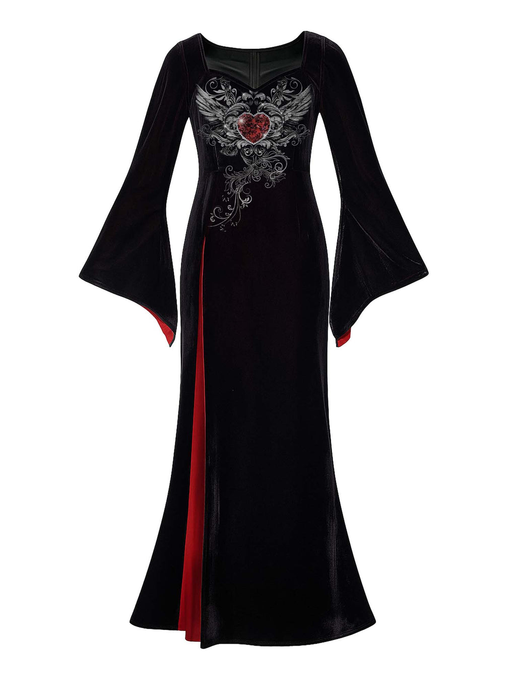 Gothic Crystal Love Print Fledermaus-Maxikleid