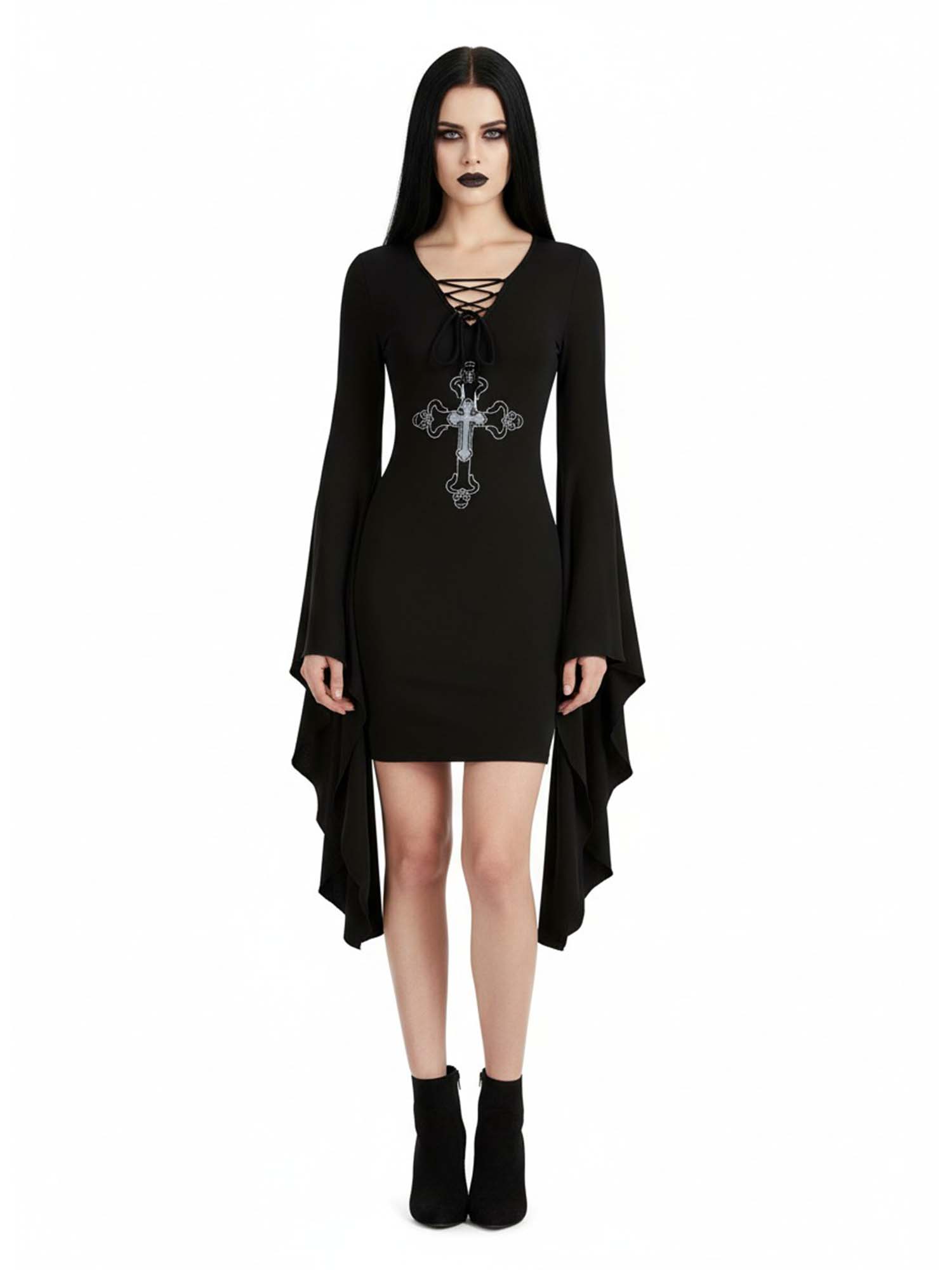 Cross Print Batwing Dress