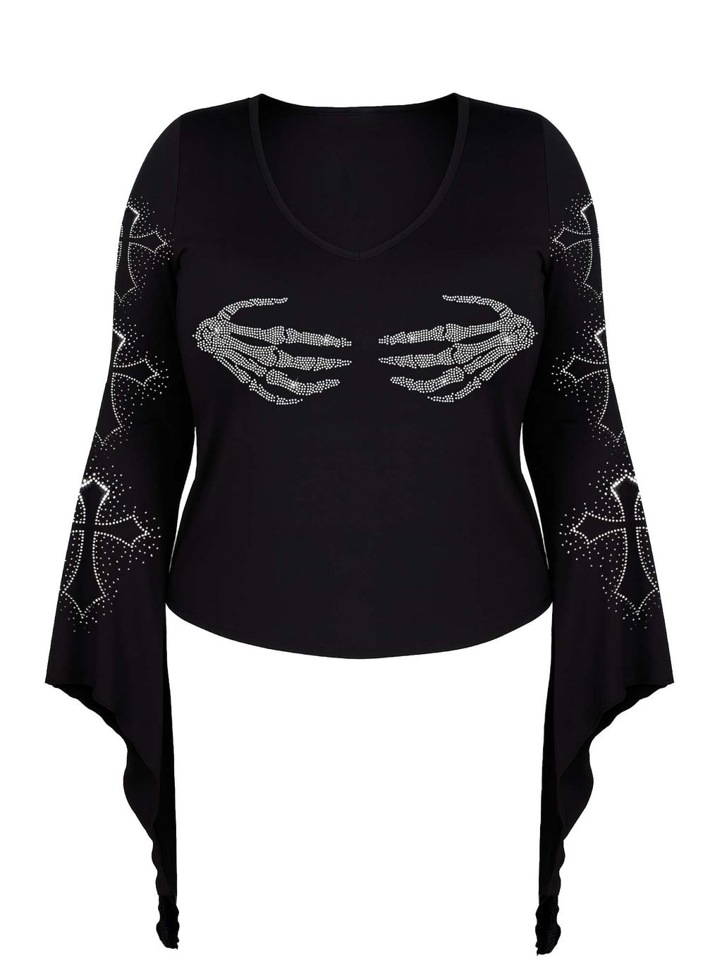 【Plus Size】Skeleton Hand And Cross Print Batwing Shirt