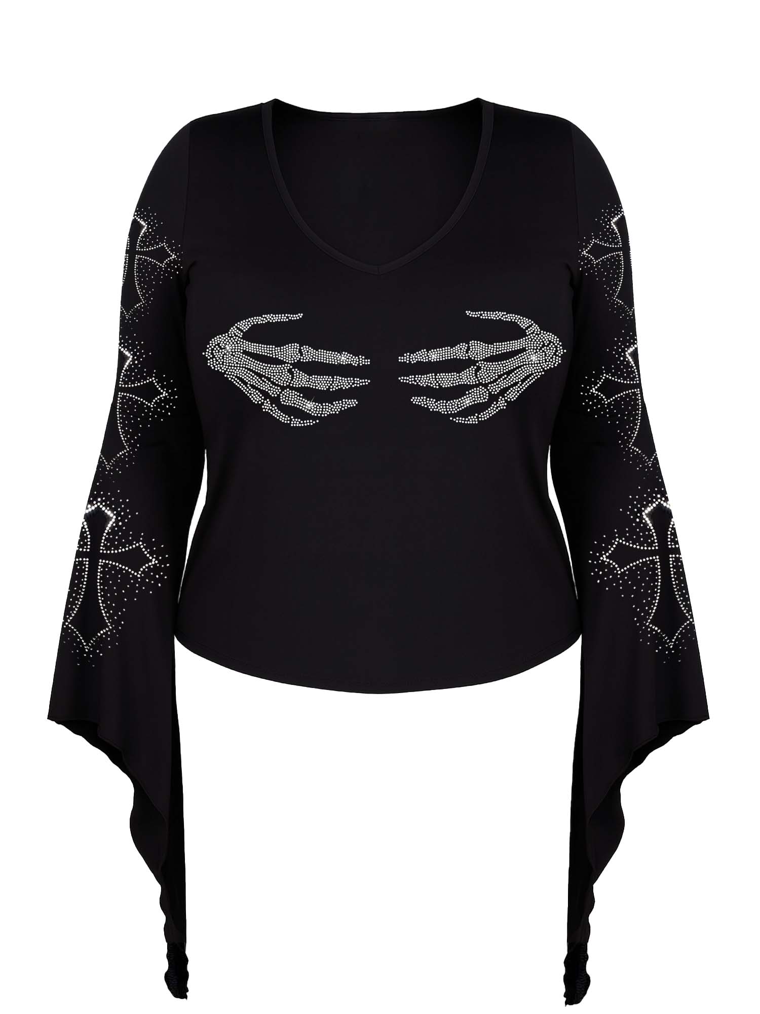 【Plus Size】Skeleton Hand And Cross Print Batwing Shirt
