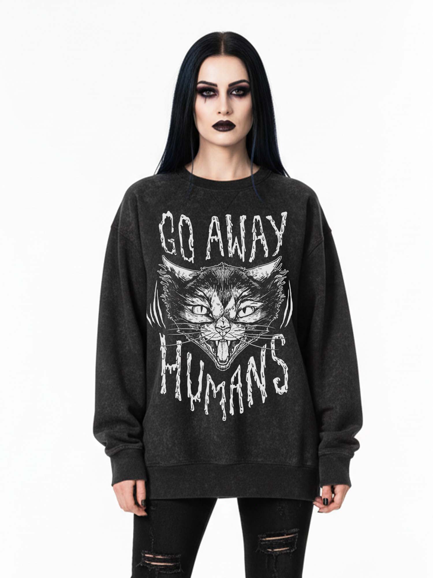 Go Away Humans Cat Print Sweatshirt
