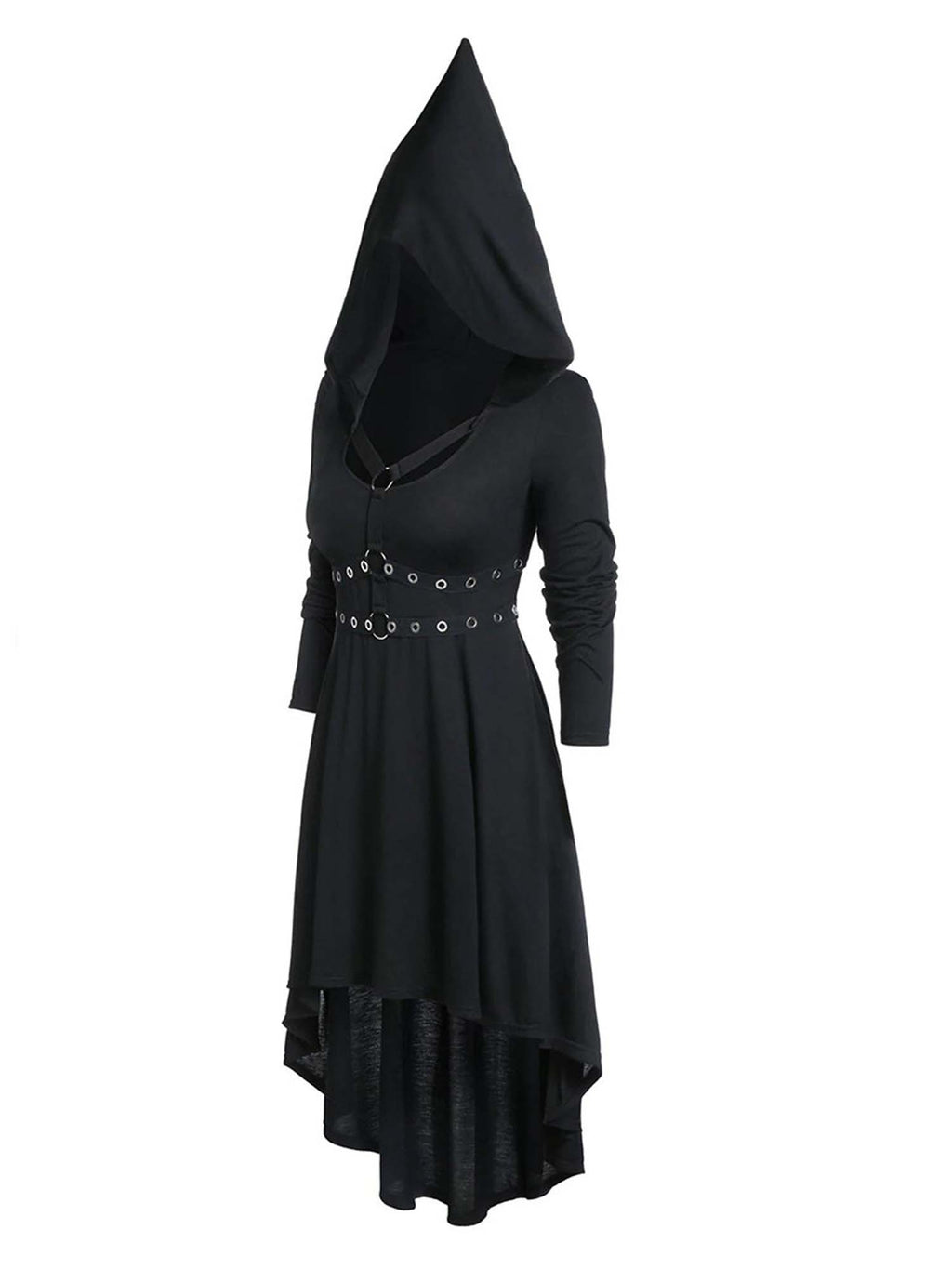 Dark Pointed Hat Eyelet Cross Strap Long Sleeve Dress