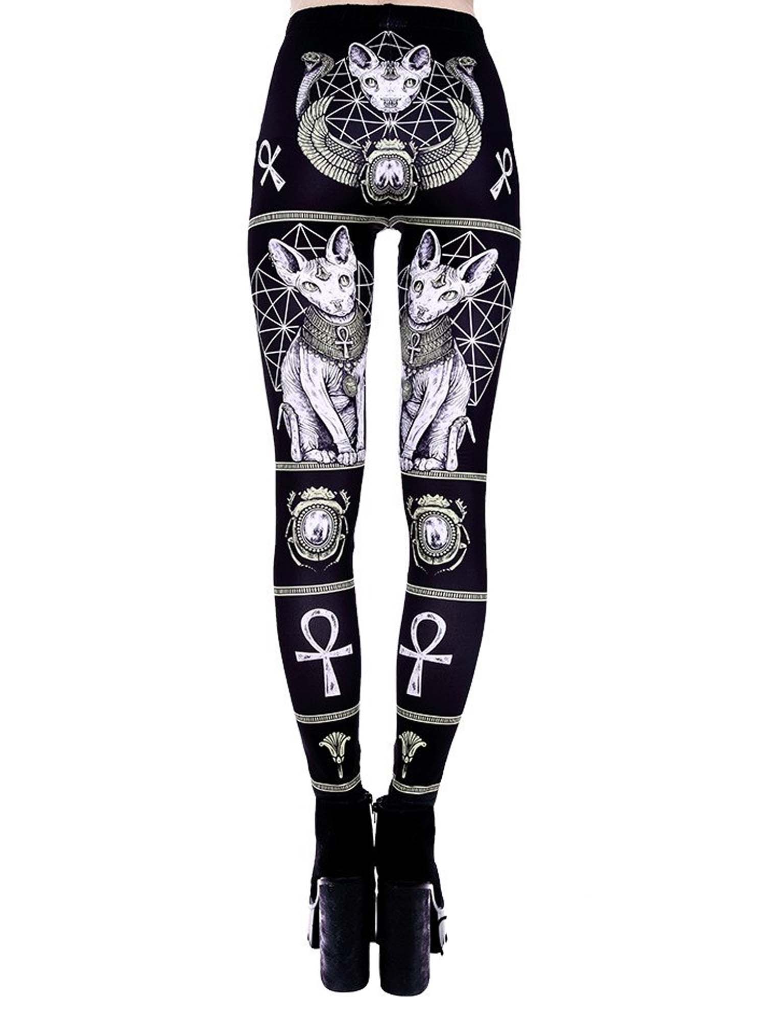 Dark Gothic Leggings mit Gothic-Sphinx-Katzen-Print