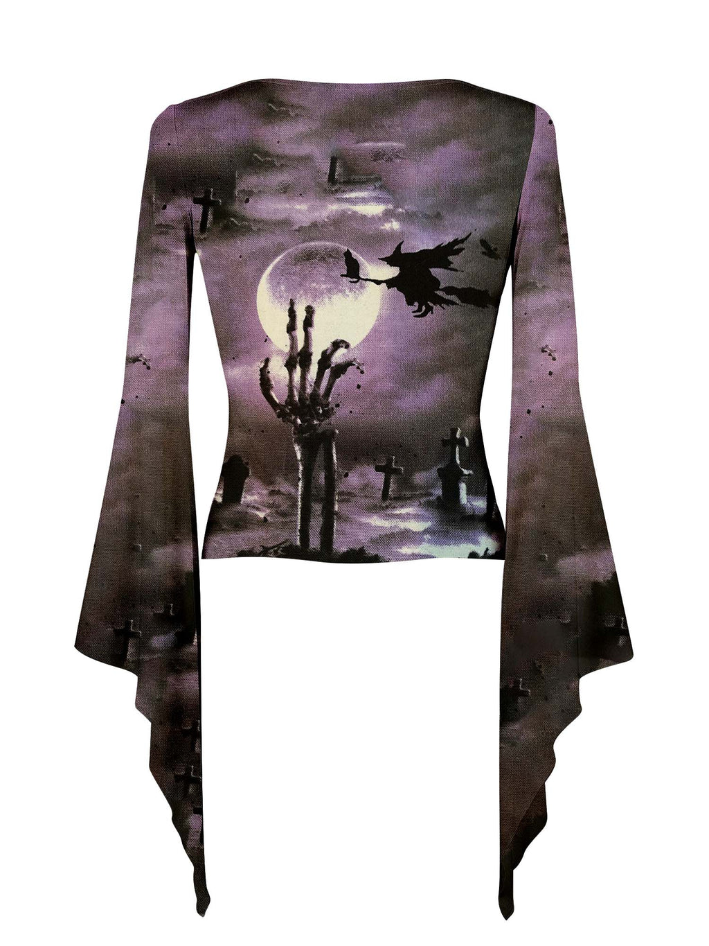Witch Flying Over The Graveyard Print Batwing Shirt