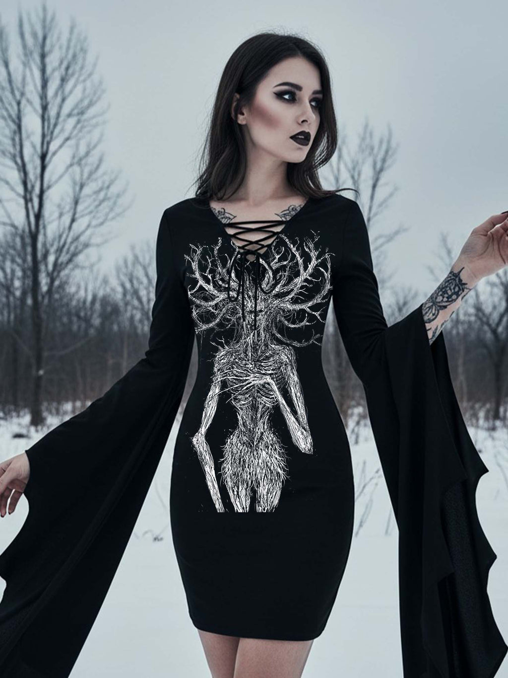 Drydemon Print Batwing Dress
