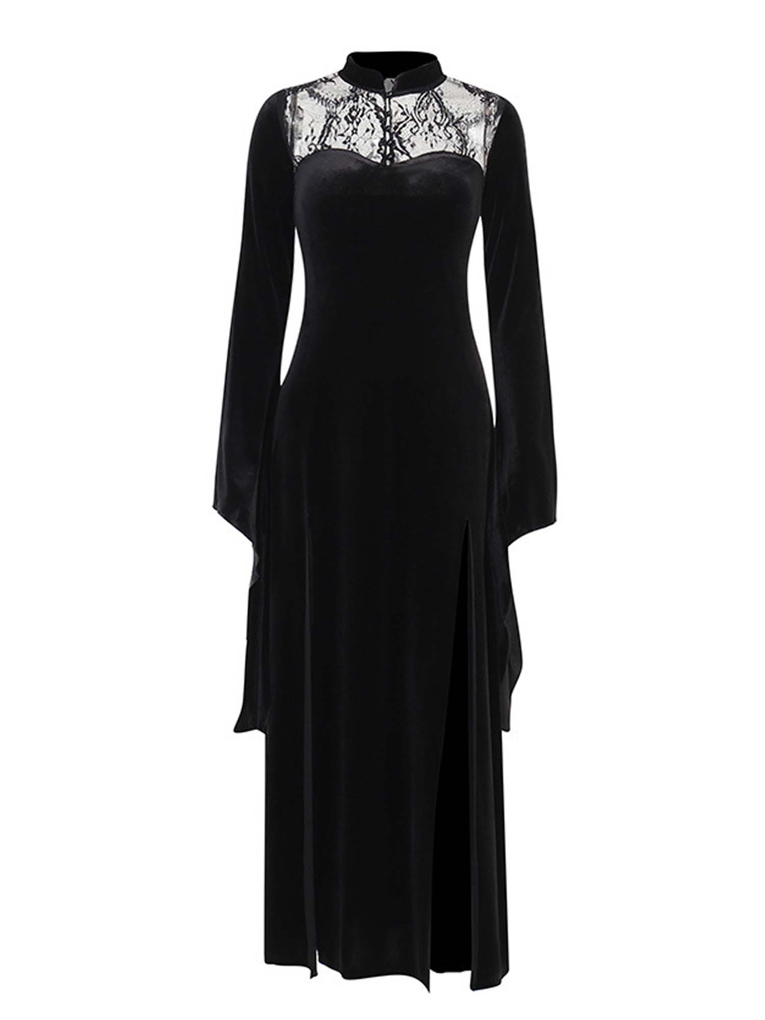 Gothic Witch Lace Hollow Batwing Maxi Dress