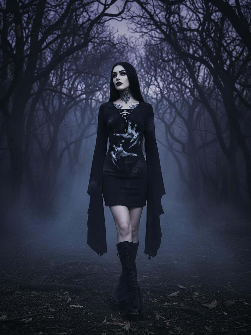 Devil's Hand Print Batwing Dress