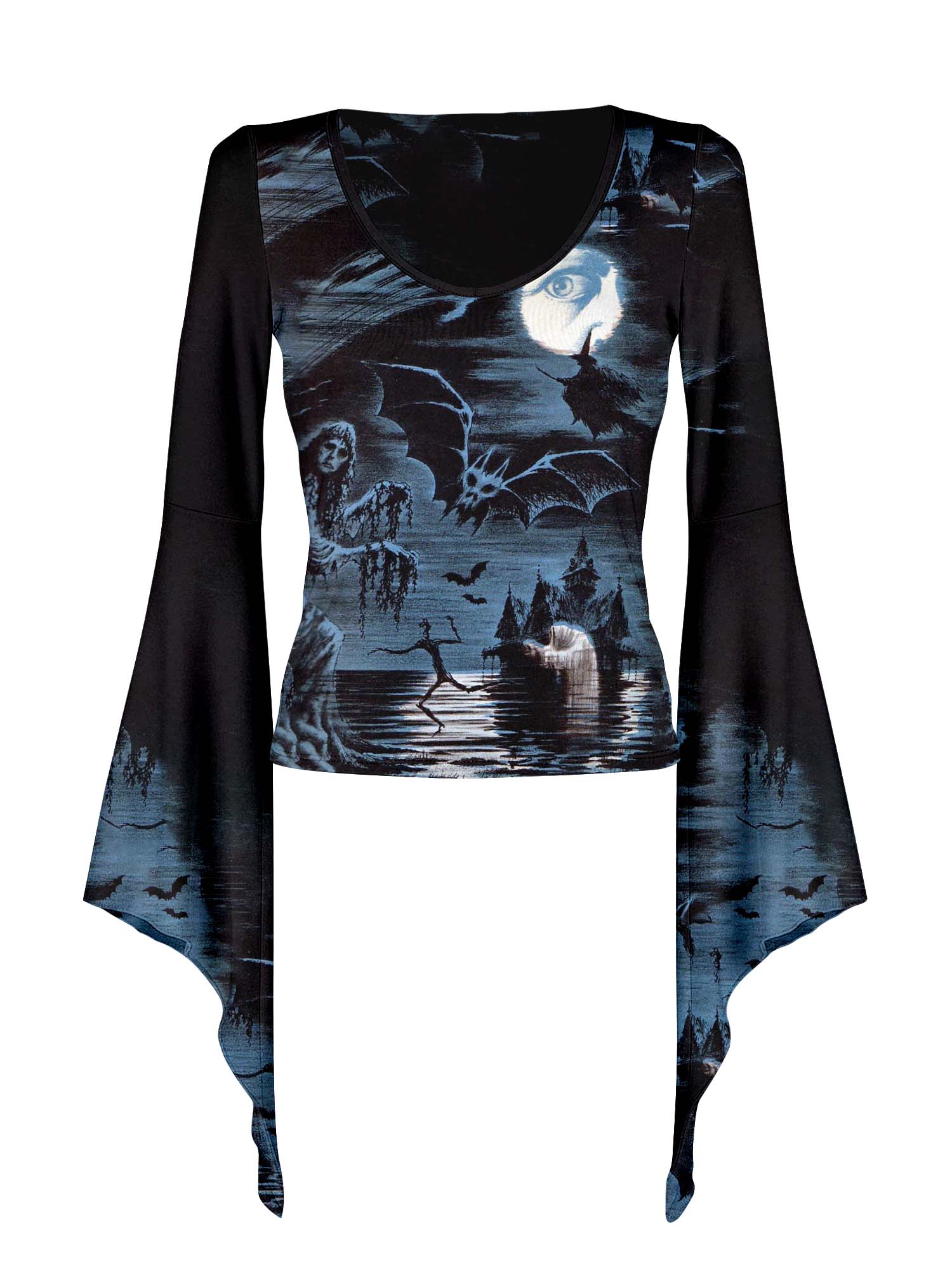 Fledermausärmel-Shirt mit Midnight Cemetery-Print