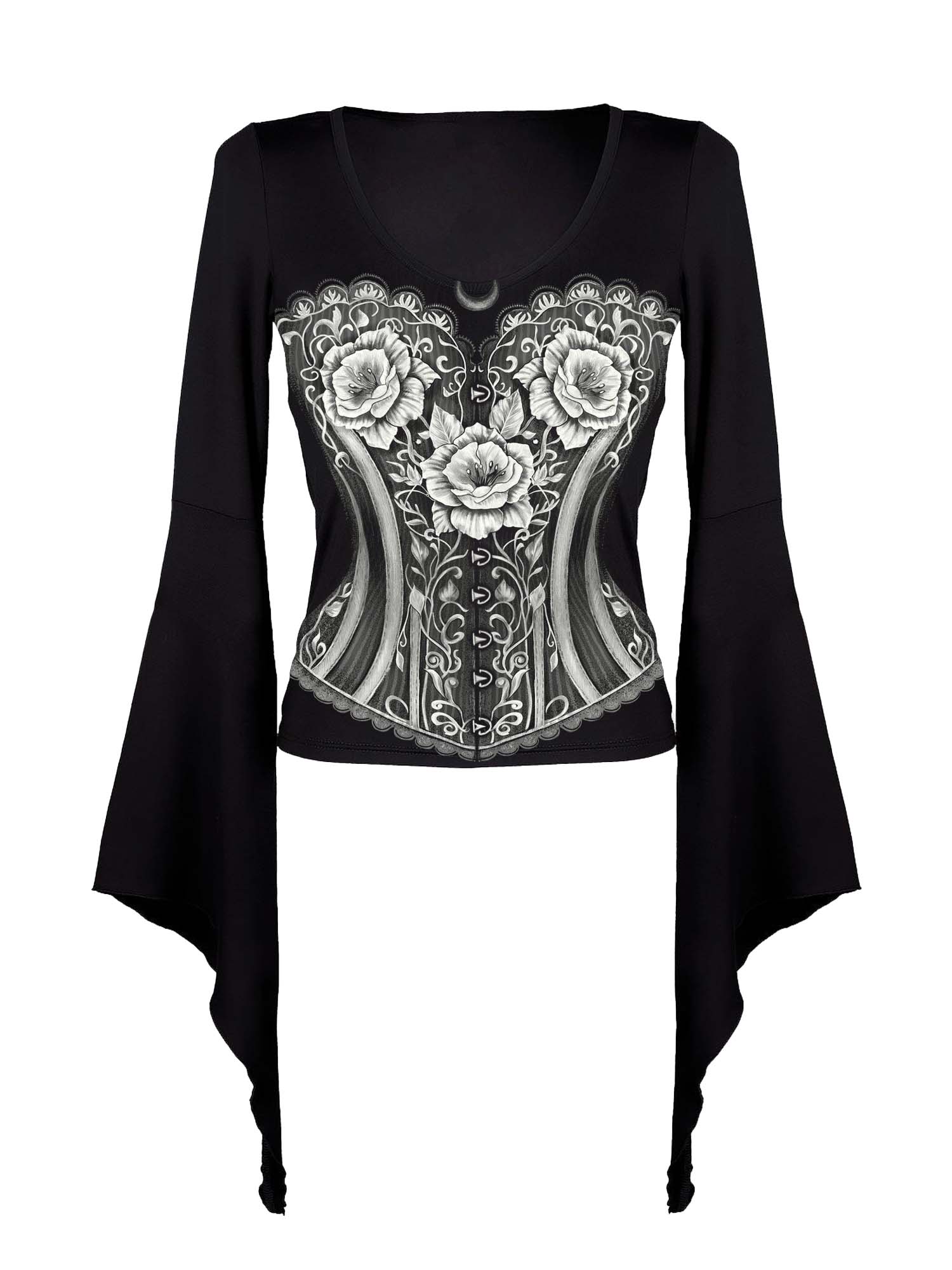 Vintage Victorian Corset Print Batwing Shirt