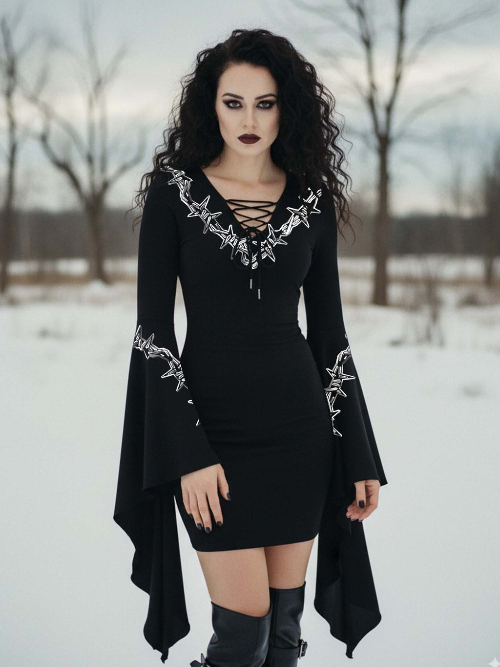 Moon Thorns Print Batwing Dress