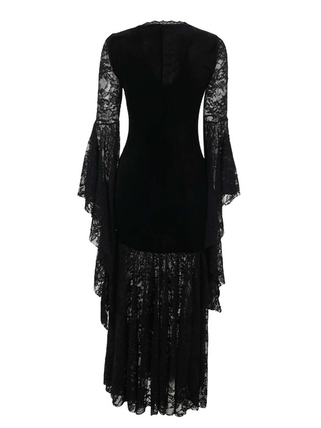 Gothic Cross Batwing Sleeve Lace Panel Velvet Dress