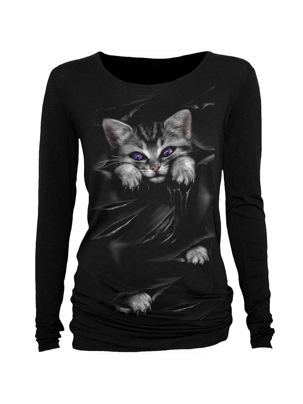 Schwarzes Fledermaushemd mit Katzen-Print