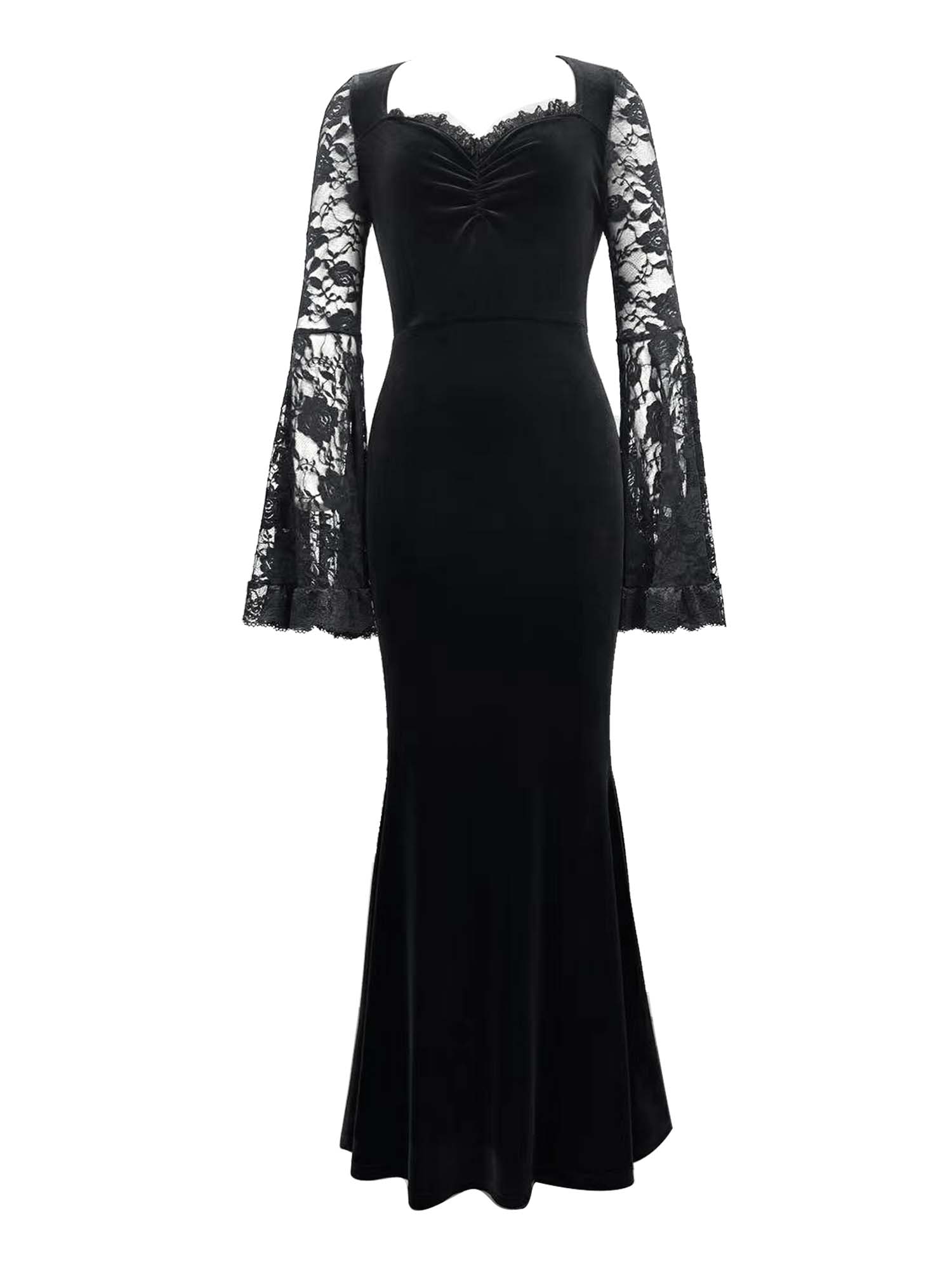 Halloween Gothic Spitze Patchwork Taille Glockenärmel Kleid