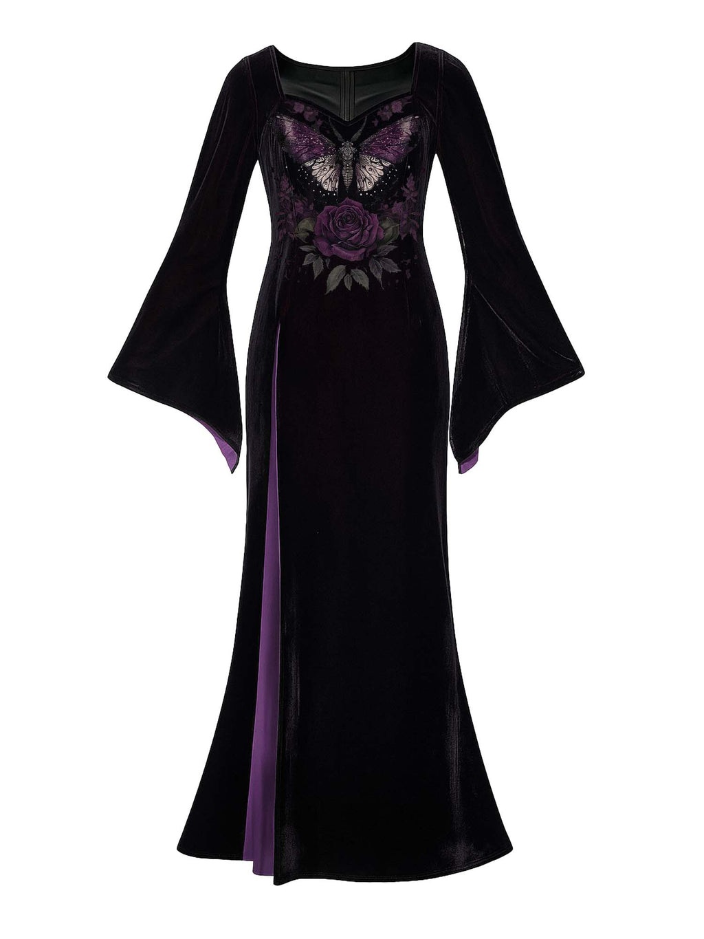 Flower And Butterfly Print Batwing Maxi Dress