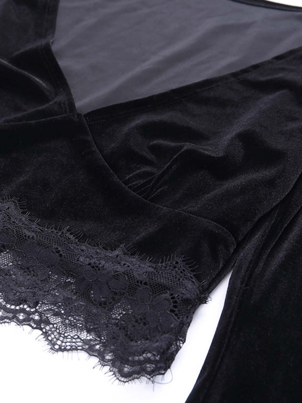 V-Neck Dark Lace Paneled Flared Sleeve Top