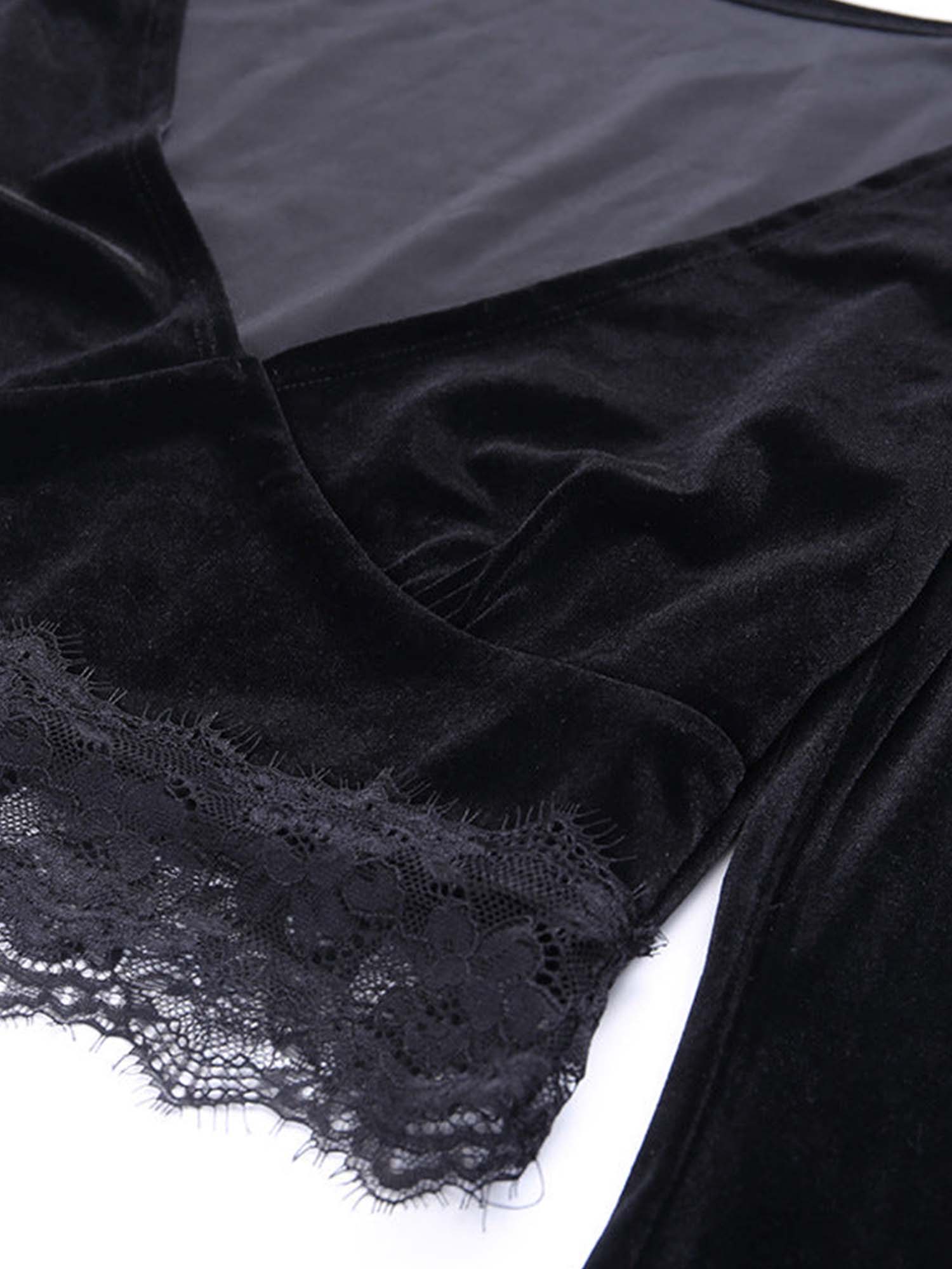 V-Neck Dark Lace Paneled Flared Sleeve Top