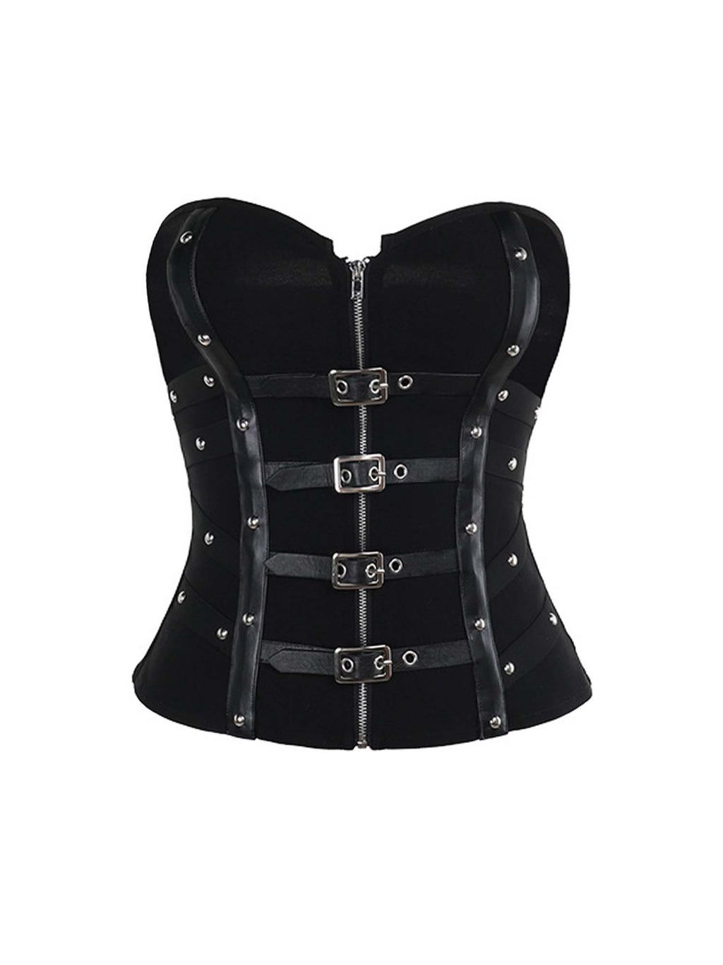 Studded Herringbone Tube Top With Leather Buckle Corset Vest