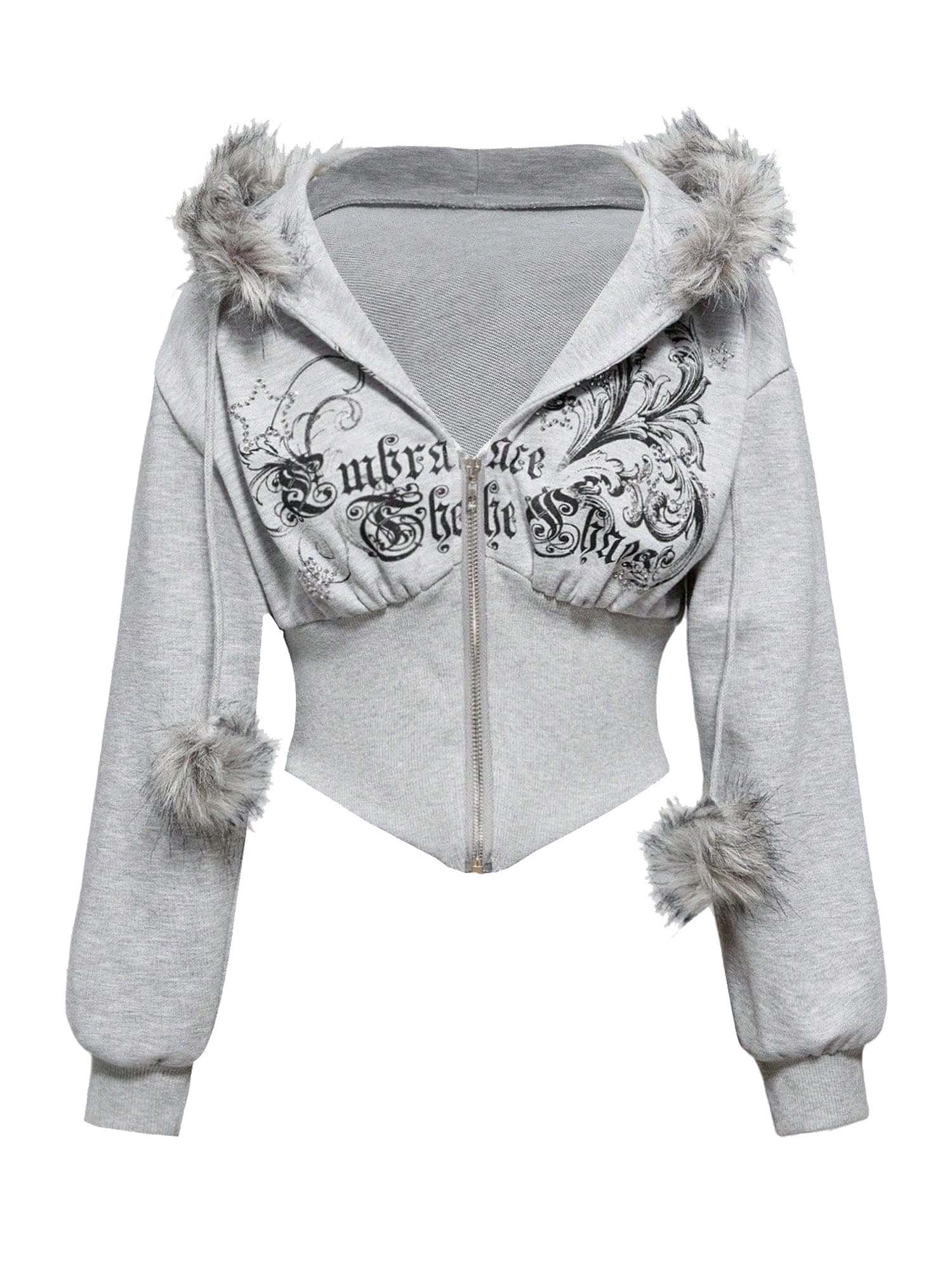 Gothic Vintage Kunstpelzkragen mit taillierter Kapuzenjacke 