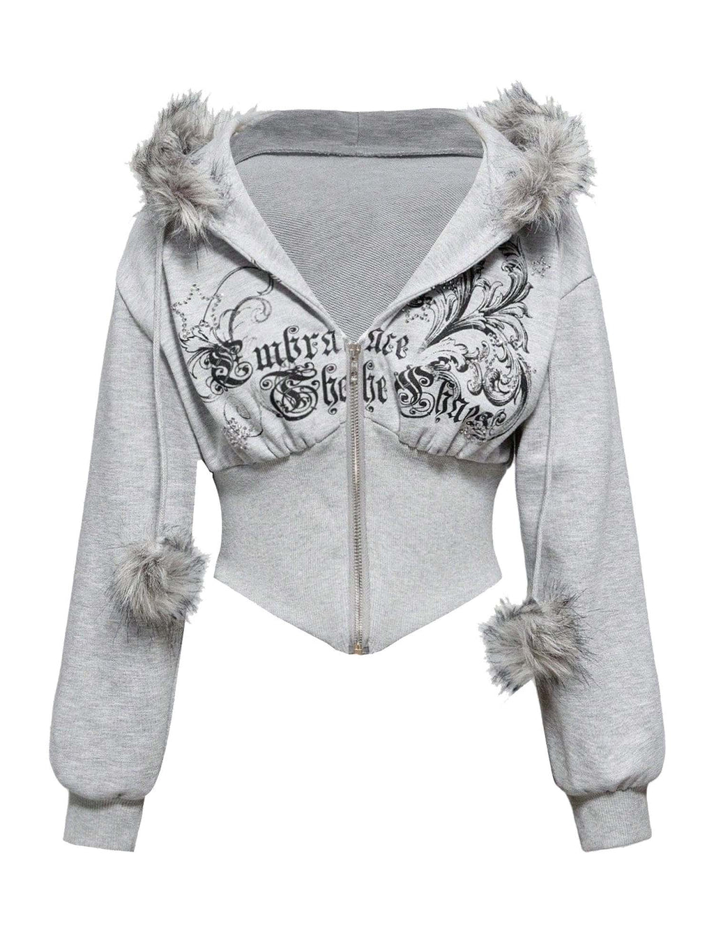 Gothic Vintage Faux Fur Collar Waist-Cinched Hoodie Jacket