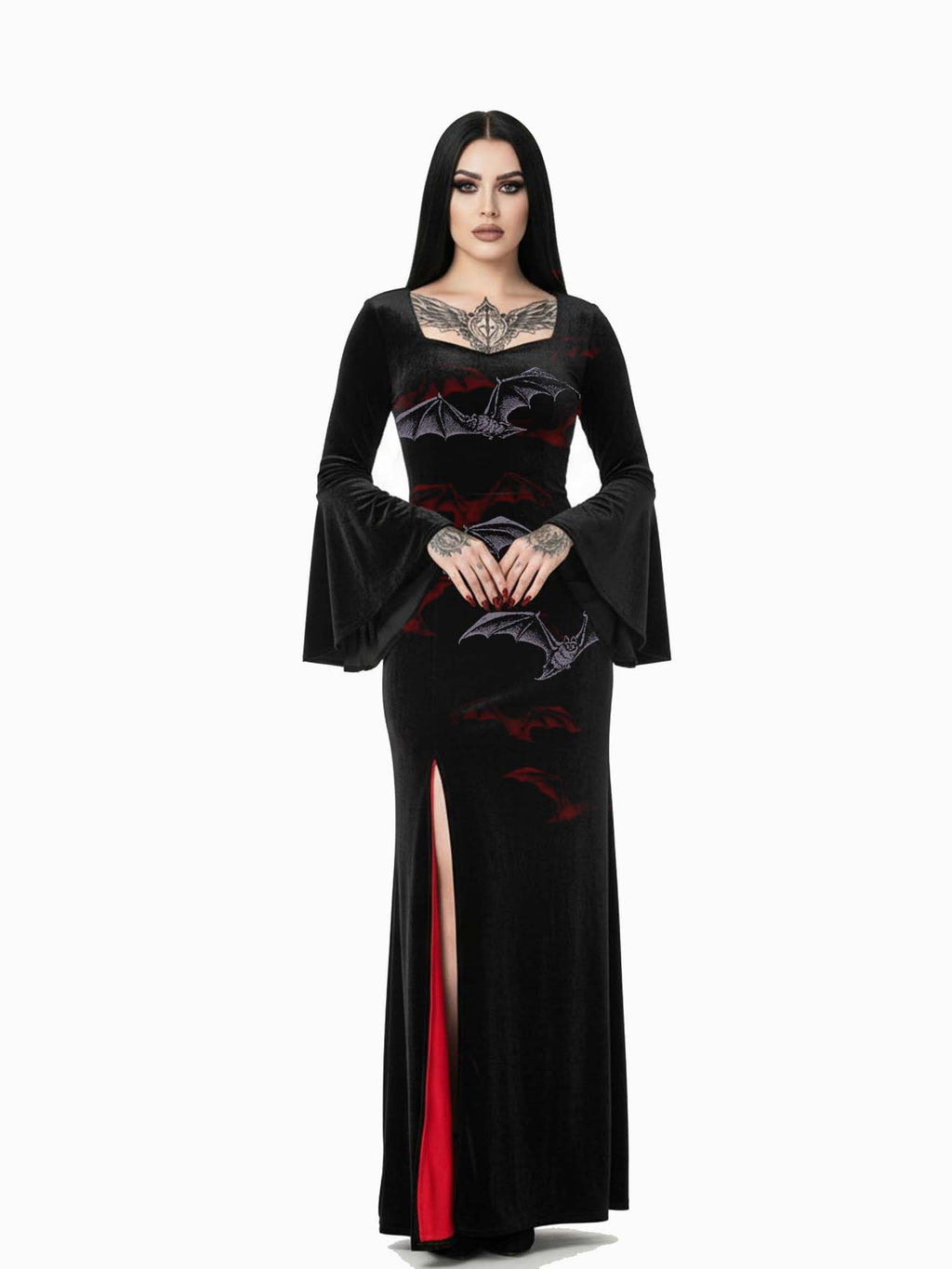 Bat And Moon Print Batwing Maxi Dress