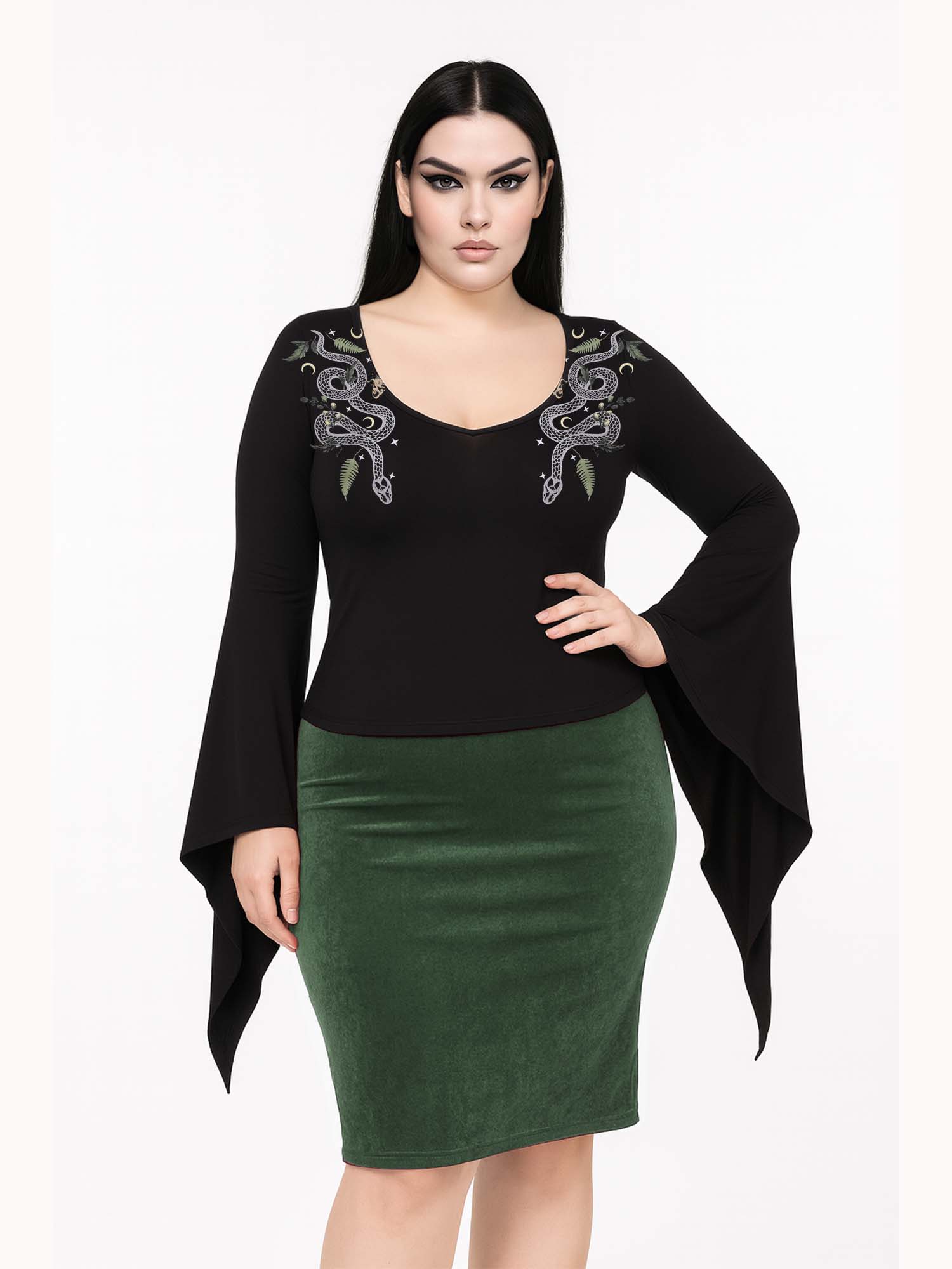 【Plus Size】Snake Of Desire Print Batwing Shirt