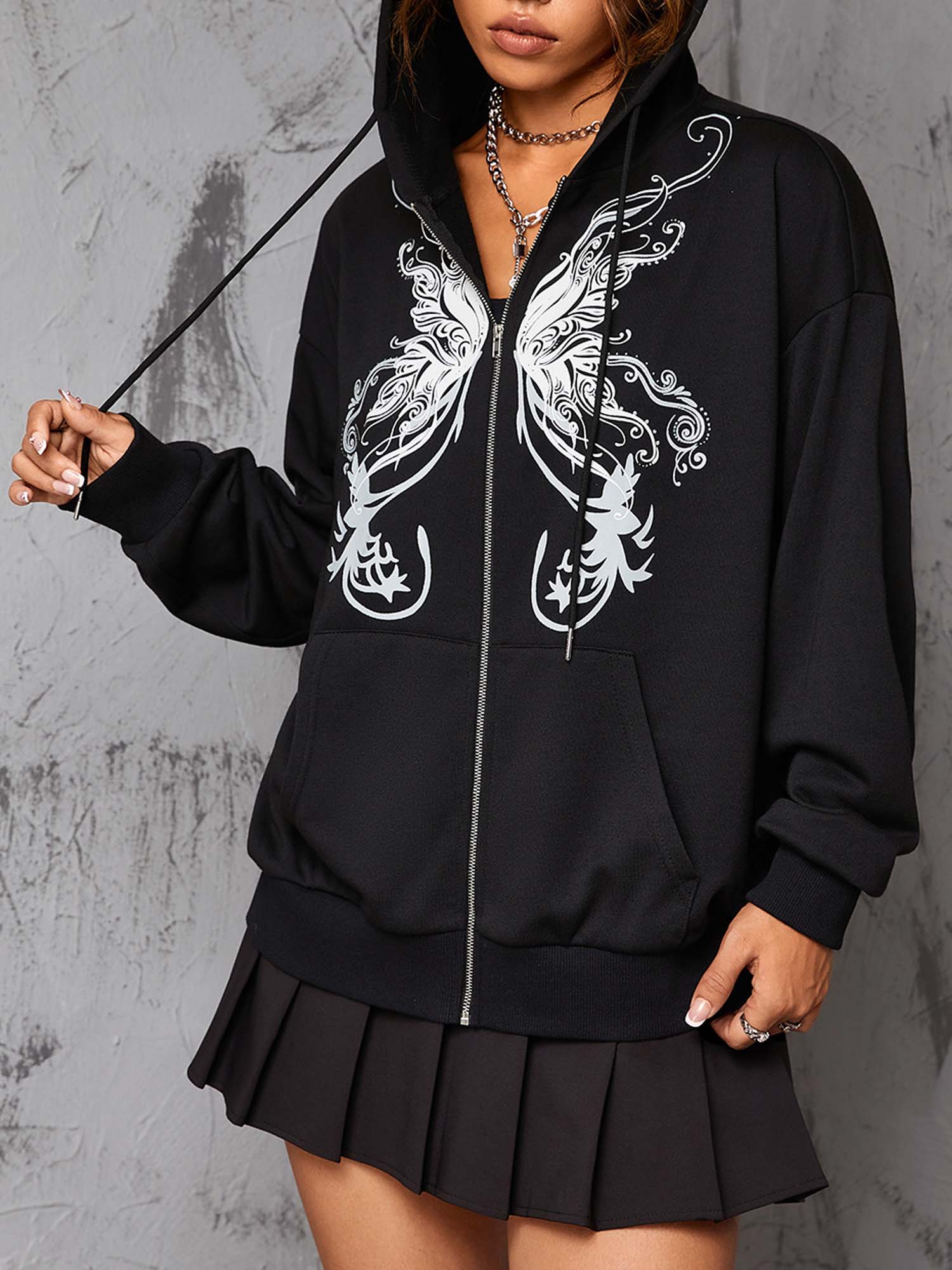 Dark Gothic Butterfly Print Hoodie