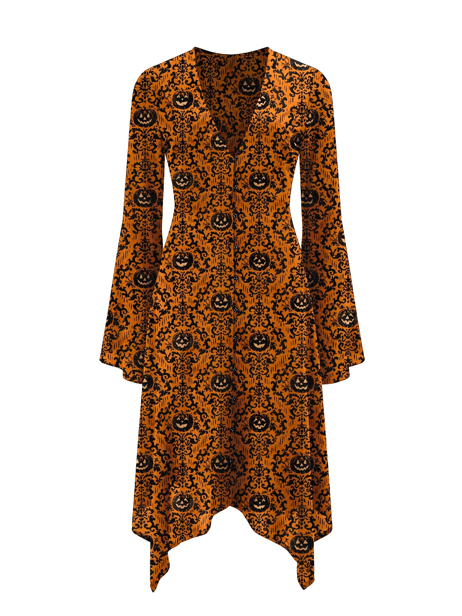 Midi-Mondschleierkleid mit Kürbissen an der Halloweennacht