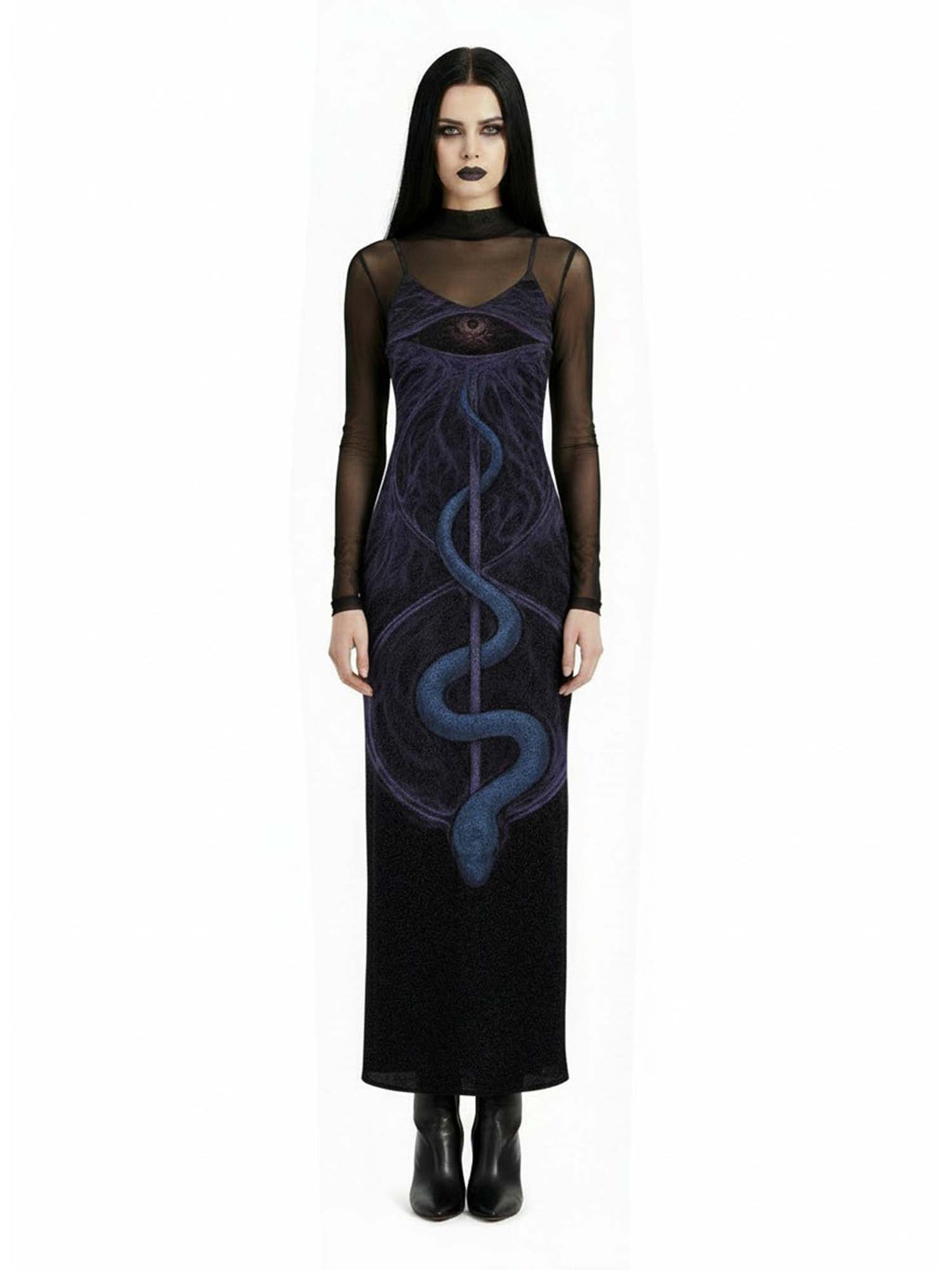 The Third Eye And The Serpent Of Desire Print Maxi Veilbound Dress