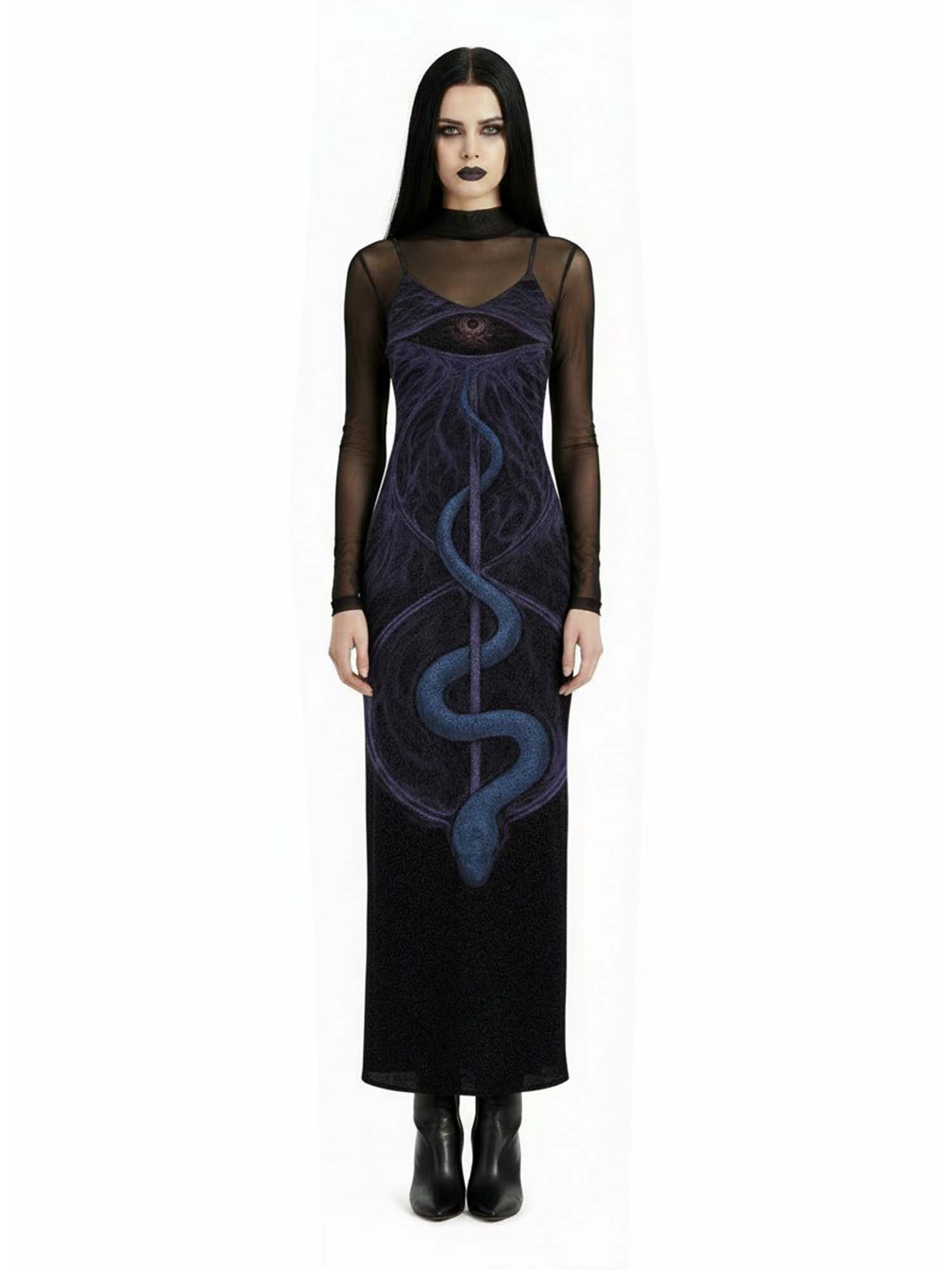 The Third Eye And The Serpent Of Desire Print Maxi Veilbound Dress