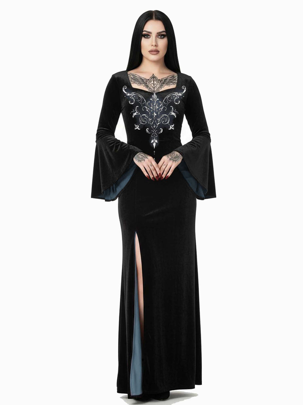 Gothic Crystal Print Batwing Maxi Dress