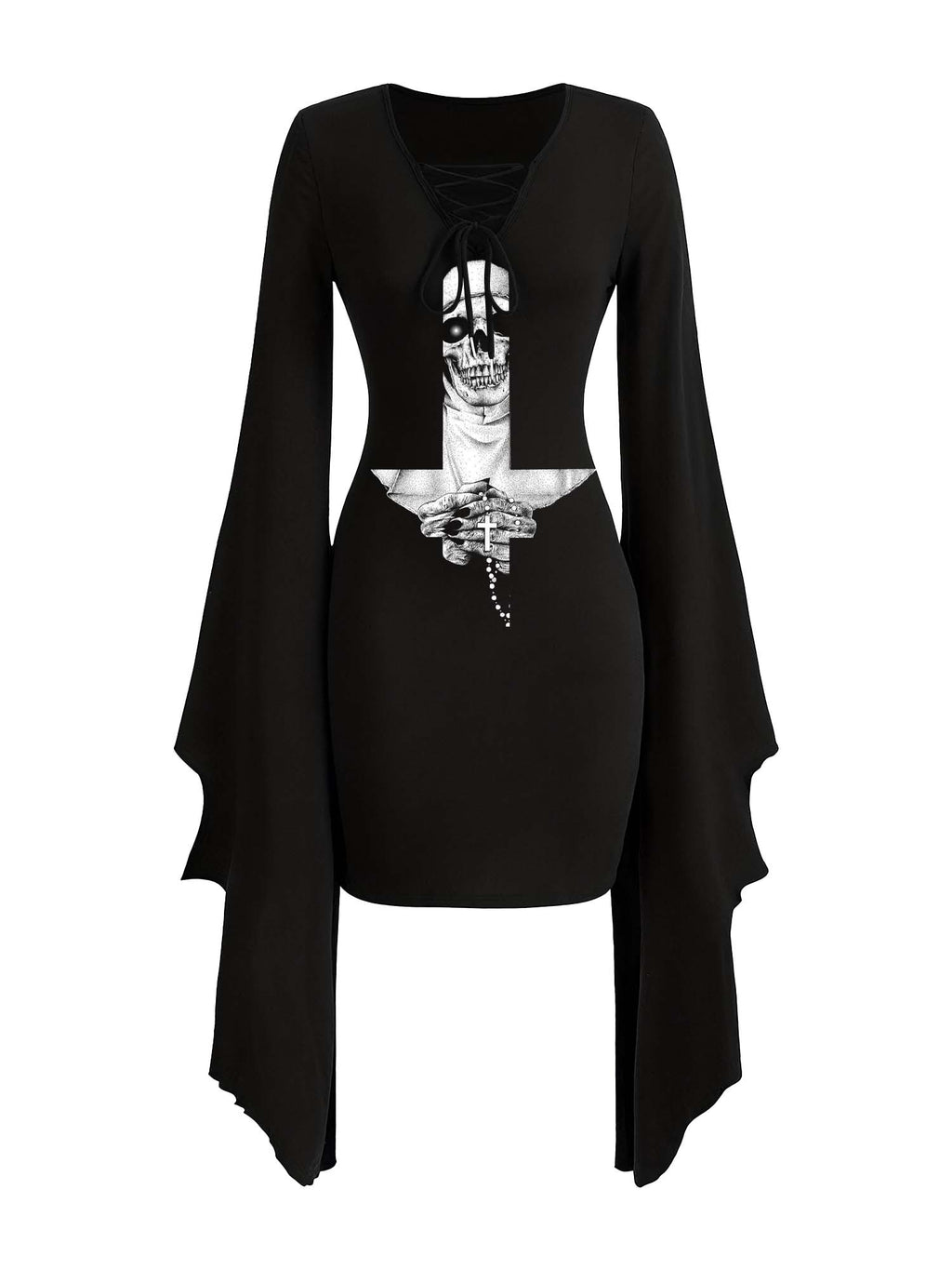 Ghost Nun Cross Print Batwing Dress