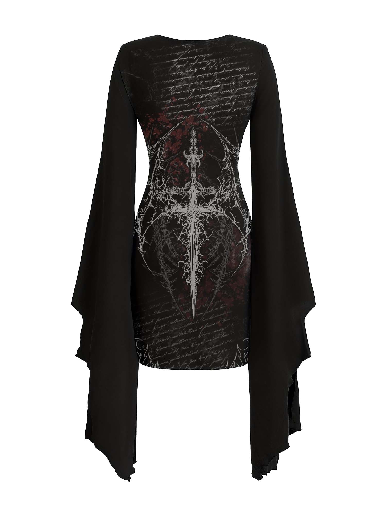 Devil's Cross Print Batwing Dress