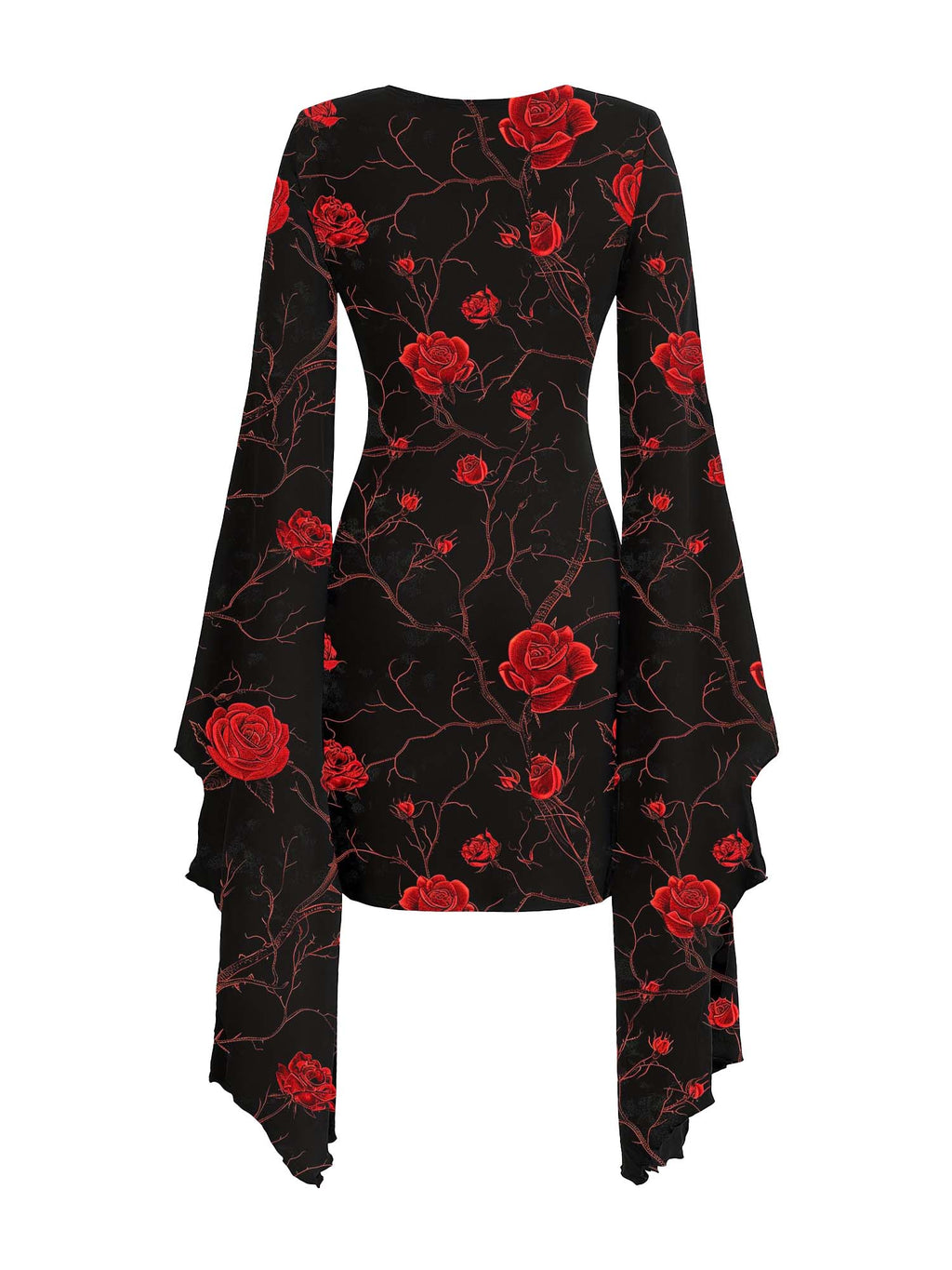 Red Rose Print Batwing Dress