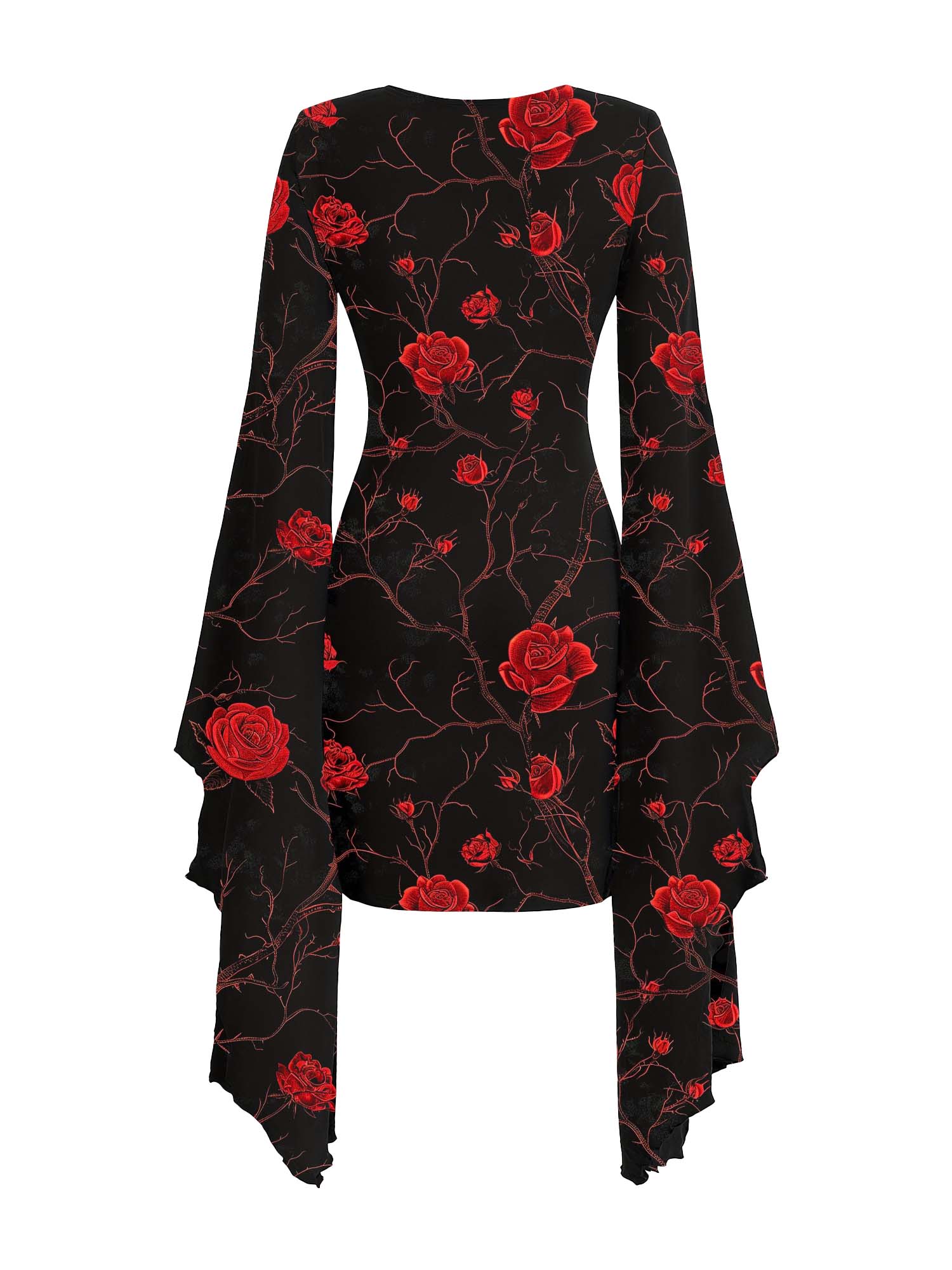 Red Rose Print Batwing Dress