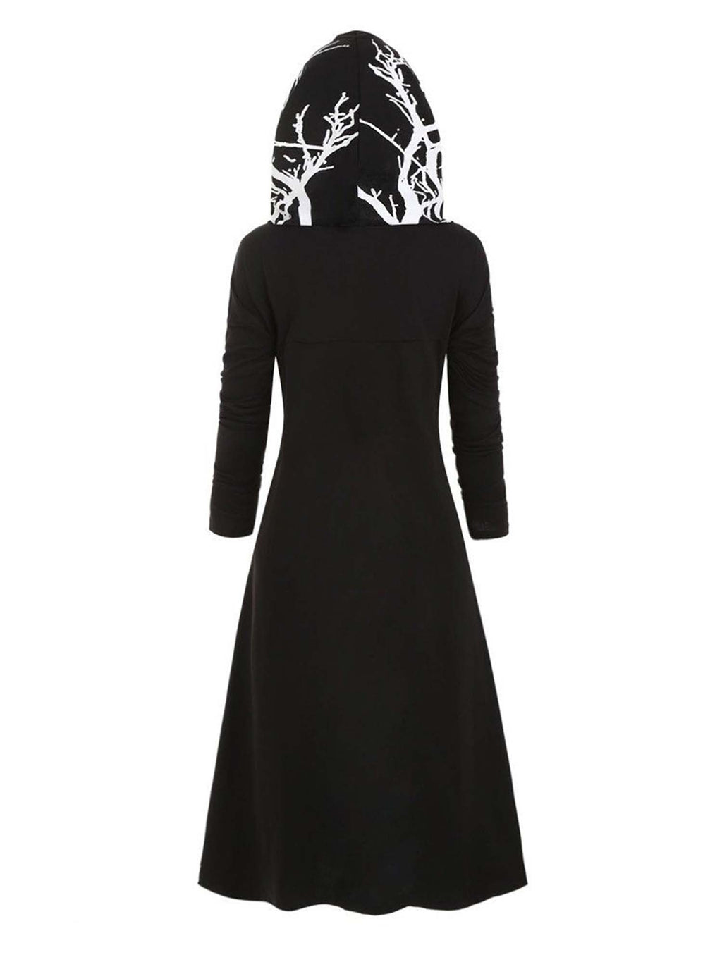 Cape With Hood And Irregular Hem Print Long-Sleeved Coat