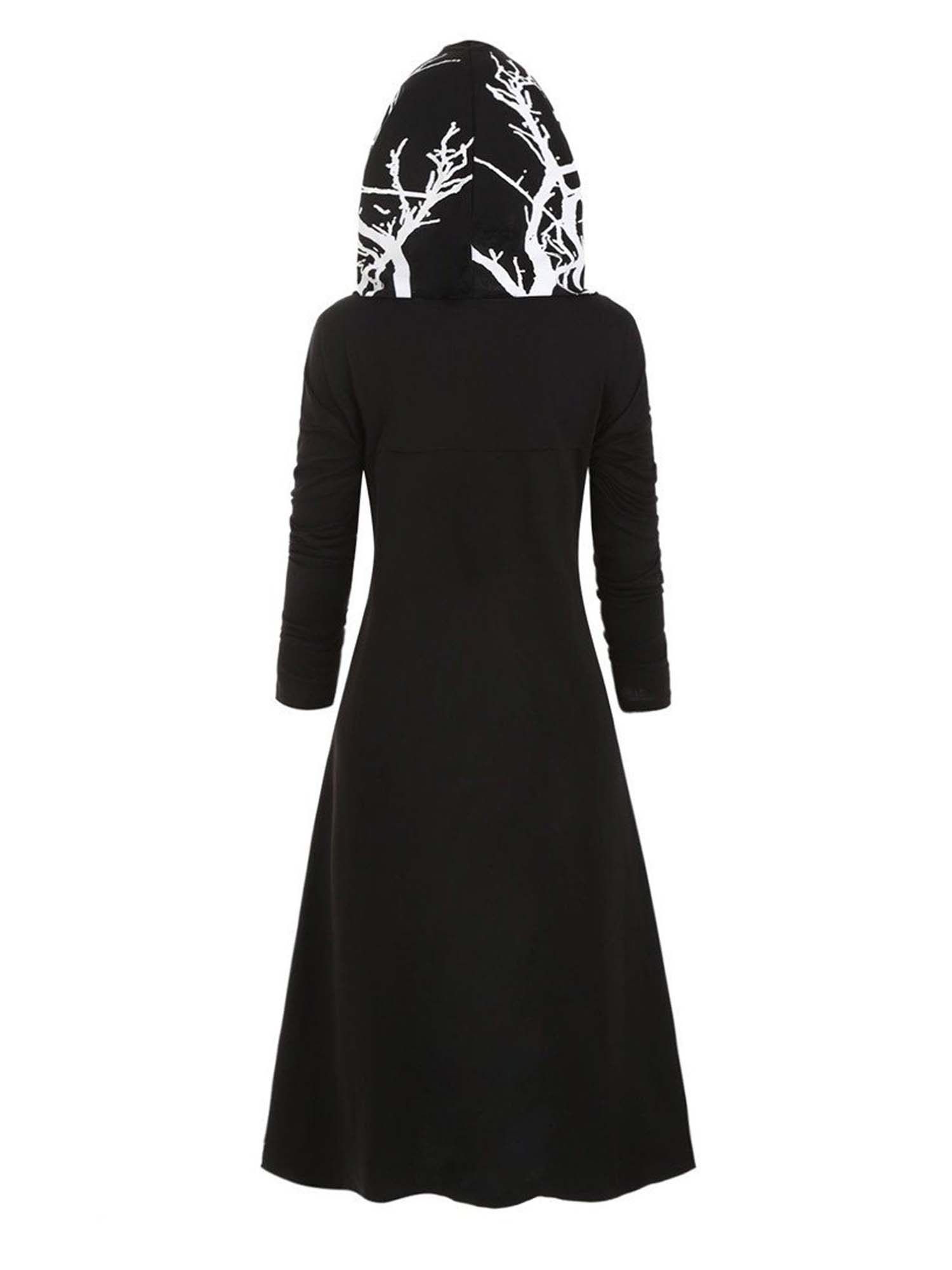 Cape With Hood And Irregular Hem Print Long-Sleeved Coat