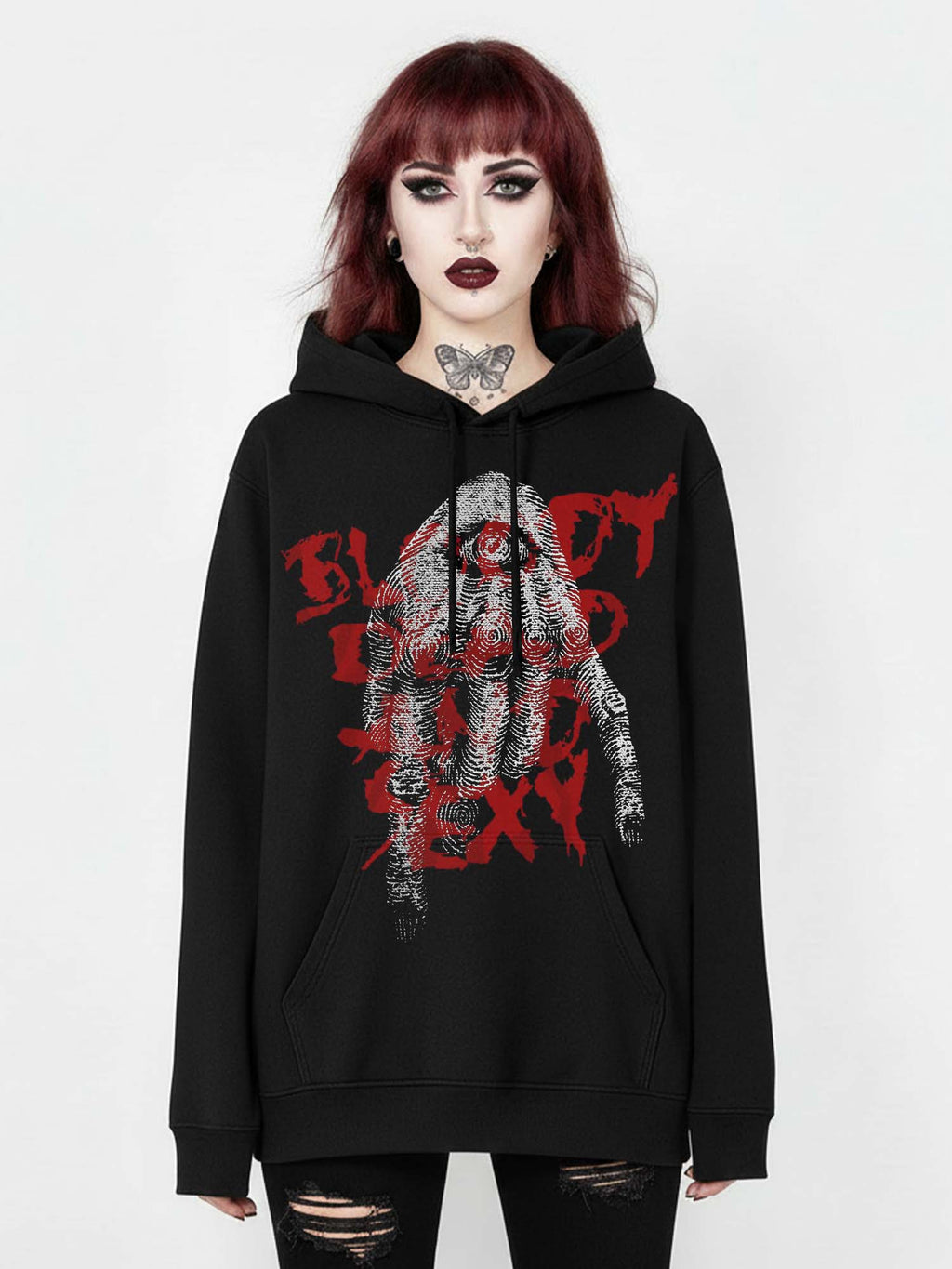Blood Dead And Sexy Devil Hand Print Hoodie