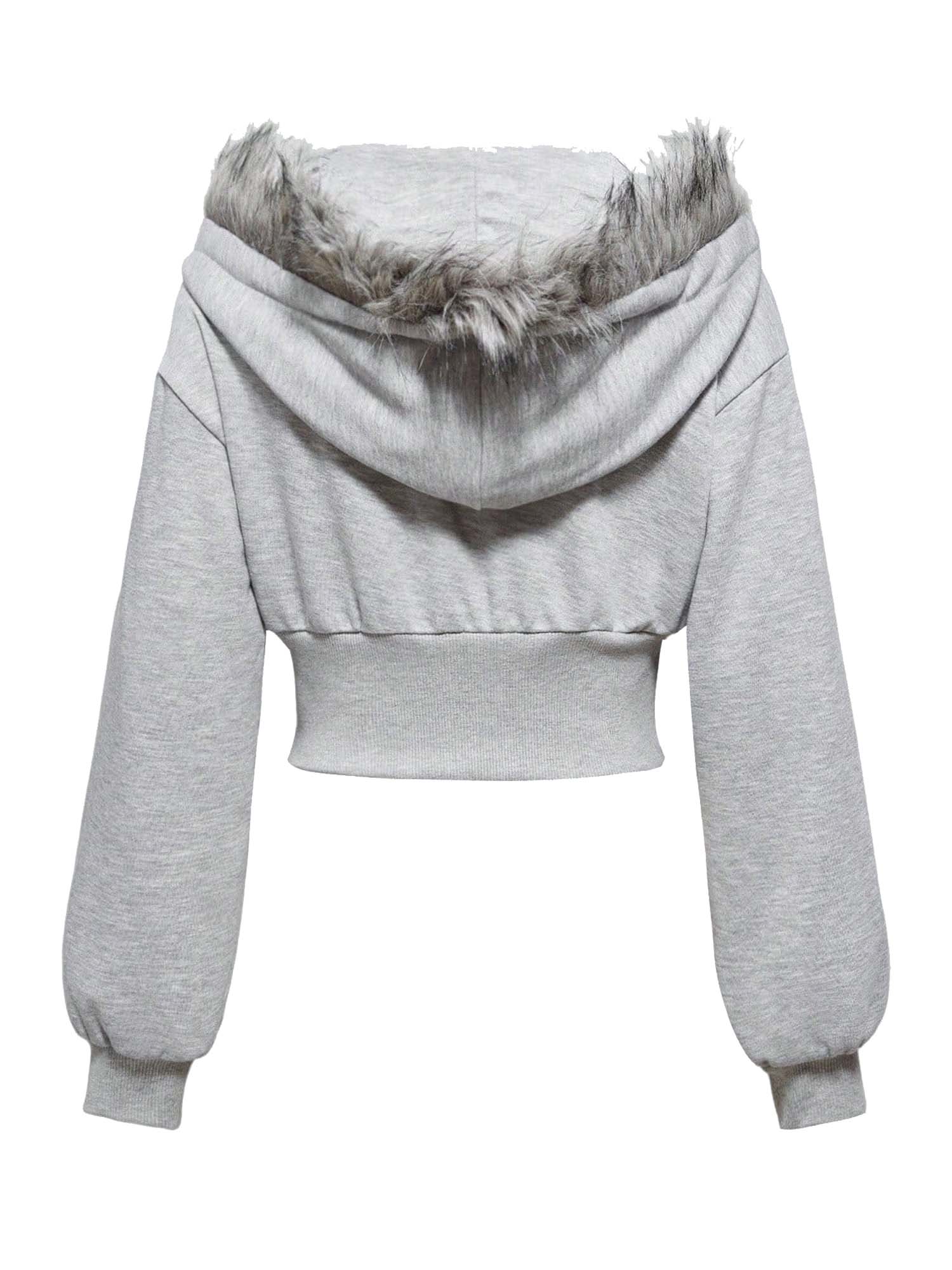 Gothic Vintage Faux Fur Collar Waist-Cinched Hoodie Jacket