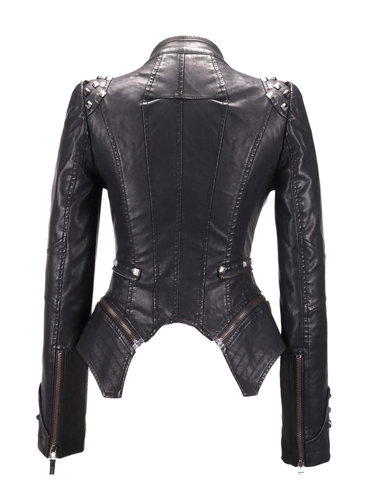Riveted-Waist Short-Length Washed Leather Jacket