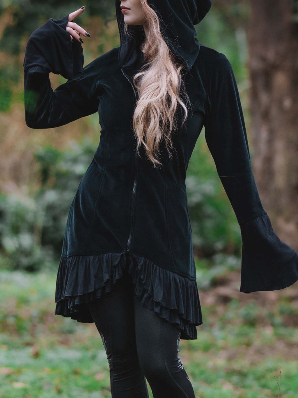 Mysterious Tie Hooded Sweatshirt Jacket