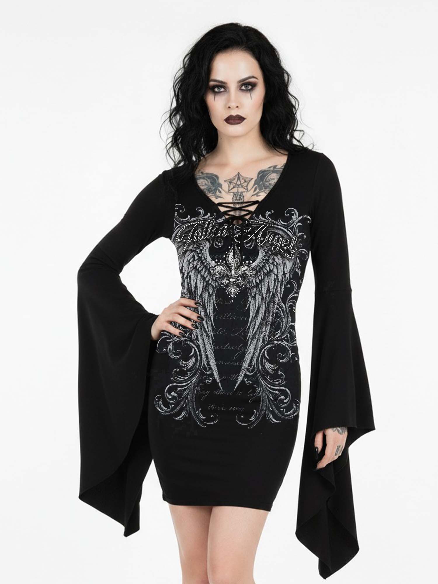 Fallen Angel Print Batwing Dress