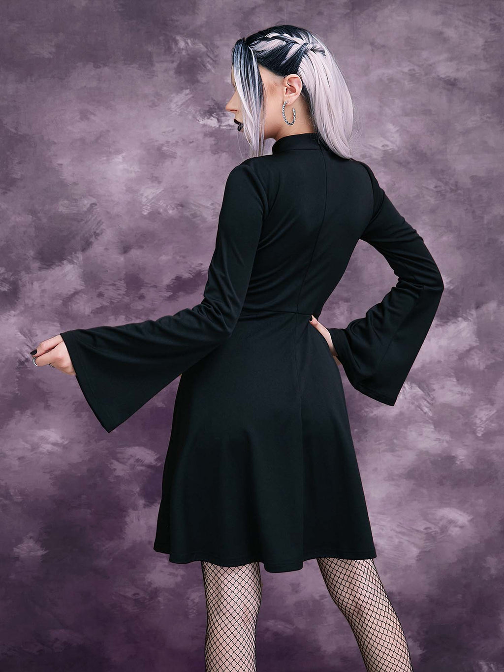 Dark Gothic Spider Web Lace Long Sleeve Dress