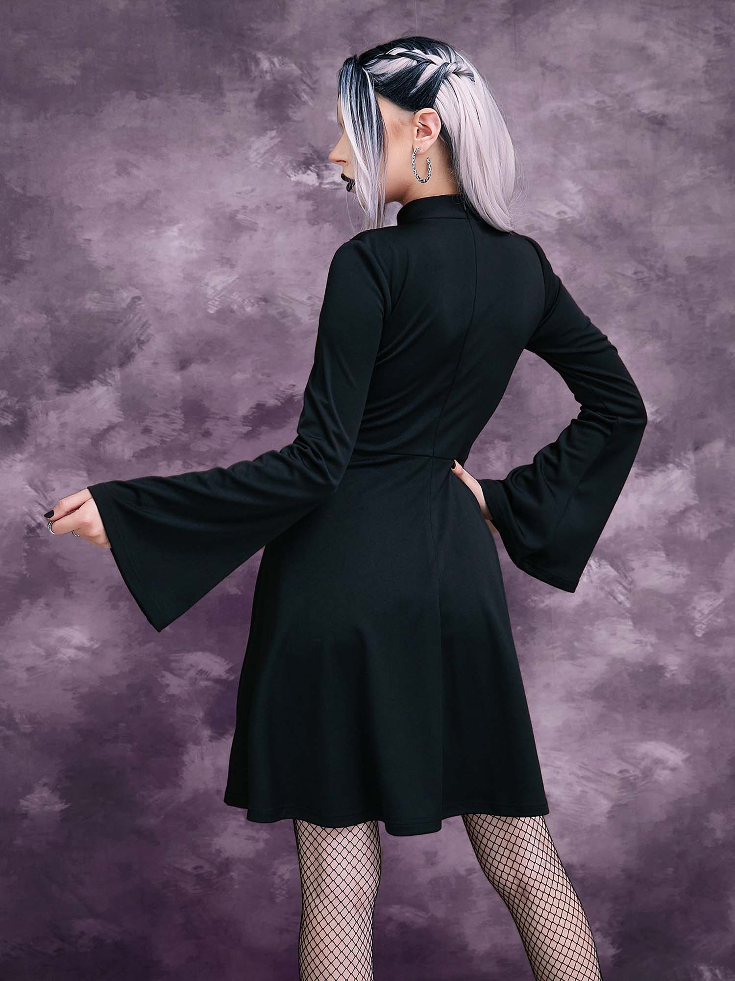 Dark Gothic Spider Web Lace Long Sleeve Dress