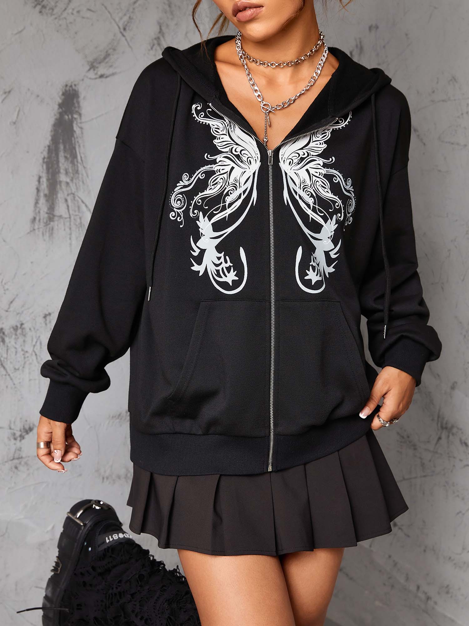 Dark Gothic Butterfly Print Hoodie